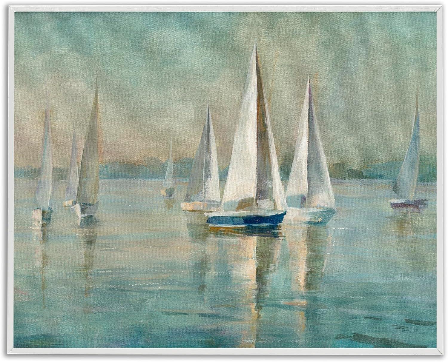 White Framed Nautical Sailboats Landscape Giclee Print, 16 x 20