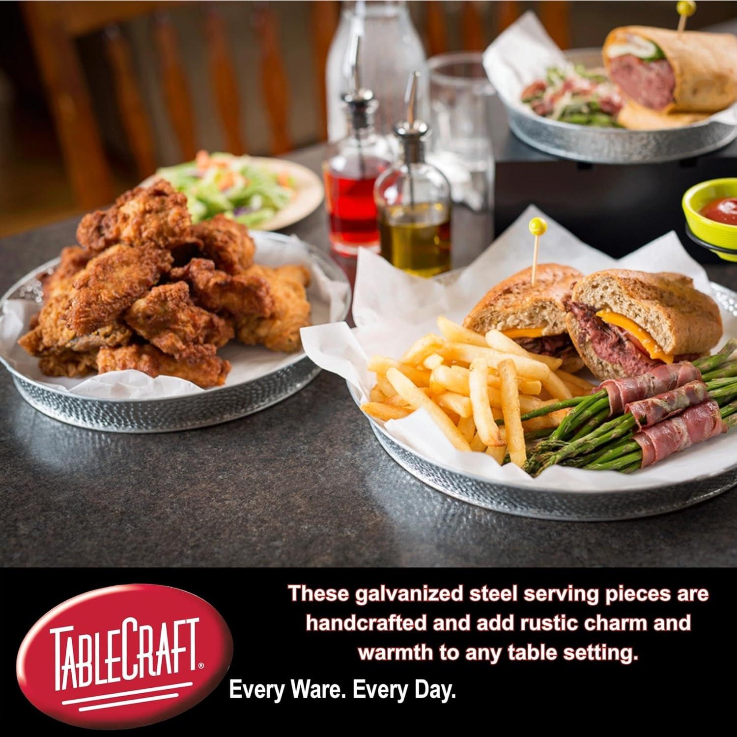 Galvanized Steel Round Serving Tray with Textured Finish