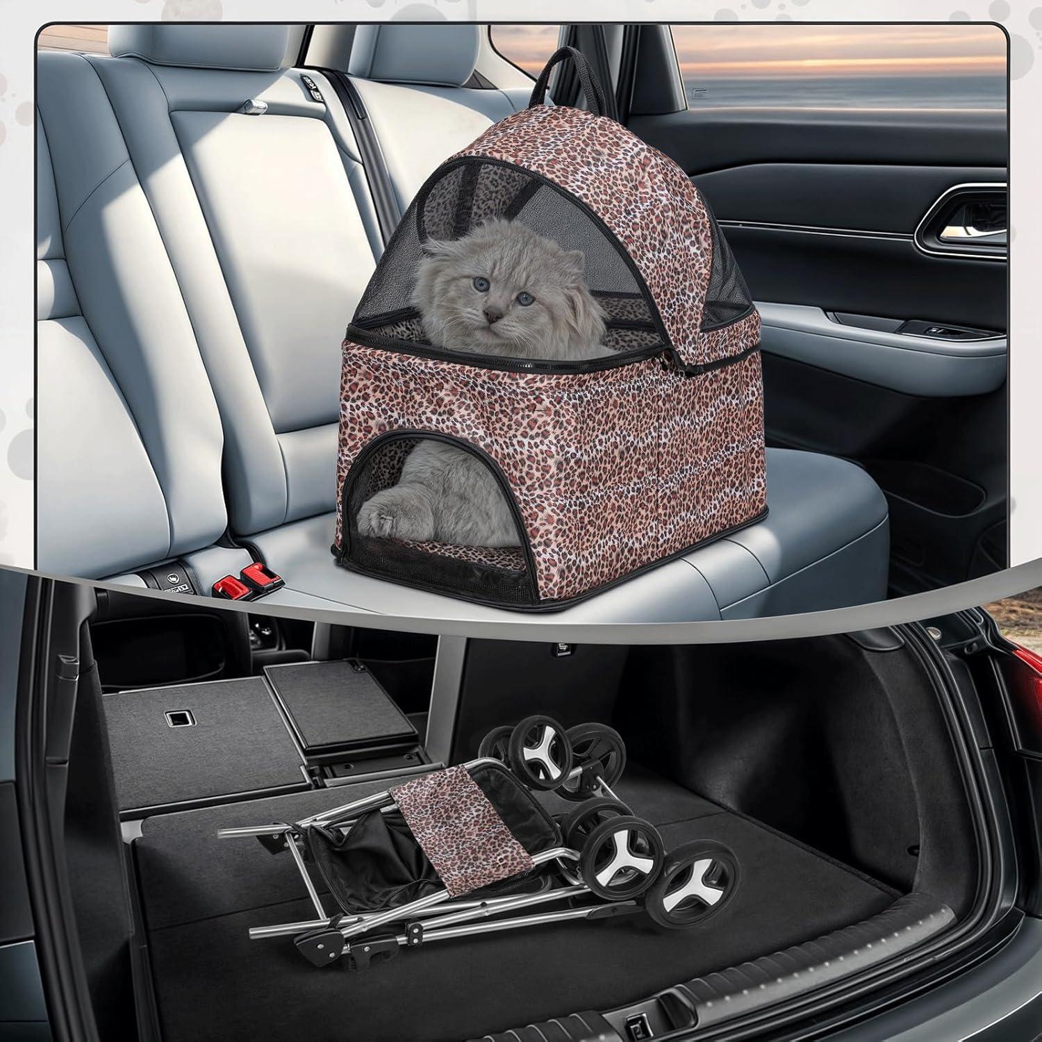 MoNiBloom Folding Pet Stroller, Foldable Dog Jogger Stroller with Detachable Carrier, Basket and Cup Holder