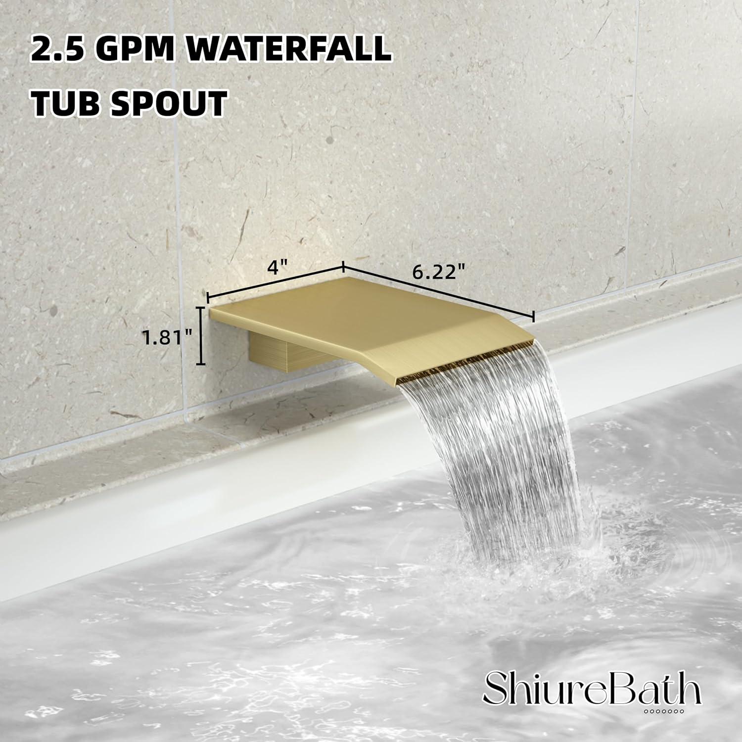 Shower system, 12" (approx. 30.5 cm) rain shower head and handheld spray bathroom shower unit with brass valve and wall trim kit Gold