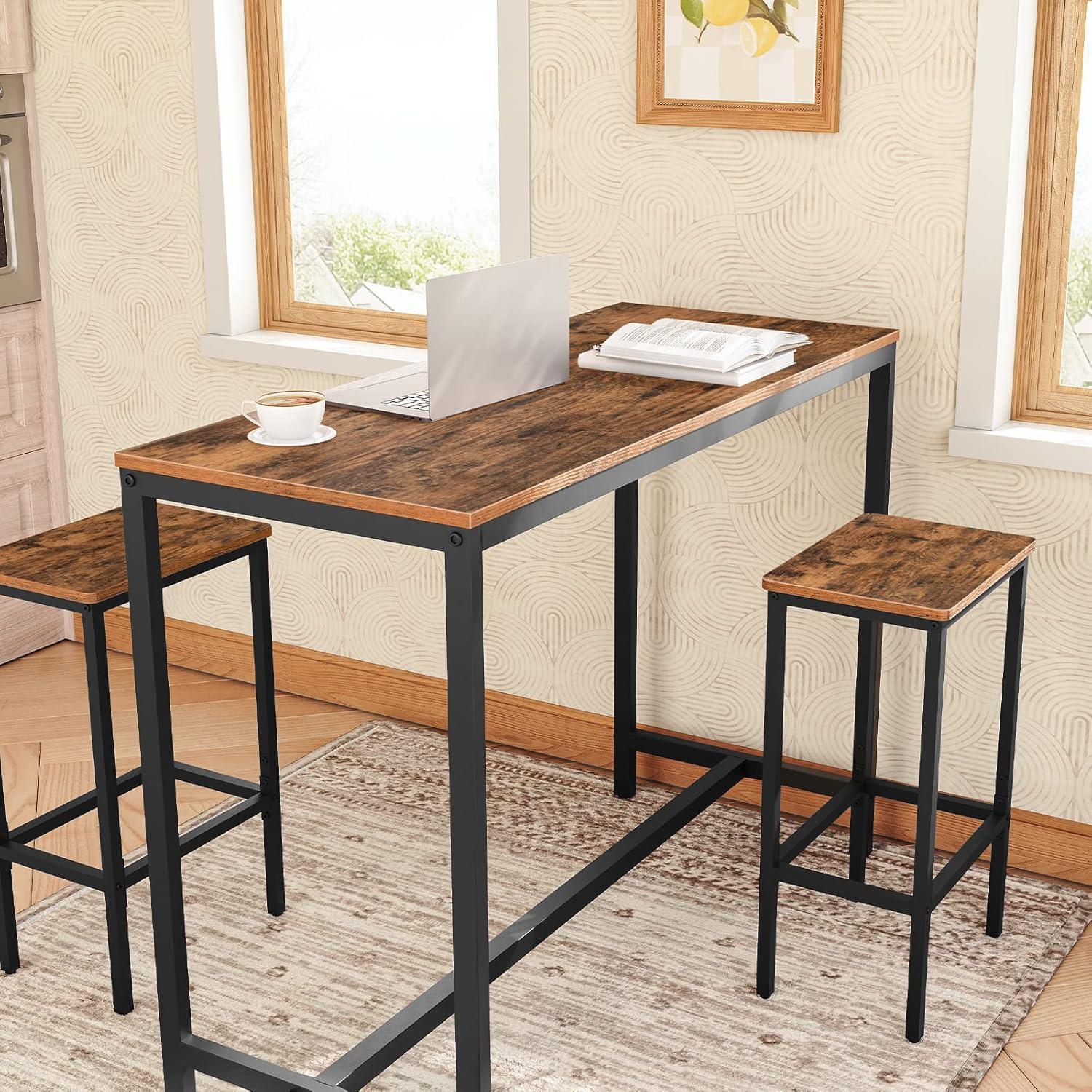 VASAGLE Bar Stools, Set of 2 Bar Chairs, Kitchen Breakfast Bar Stools with Footrest, Industrial in Living Room, Party Room, Rustic Brown and Black