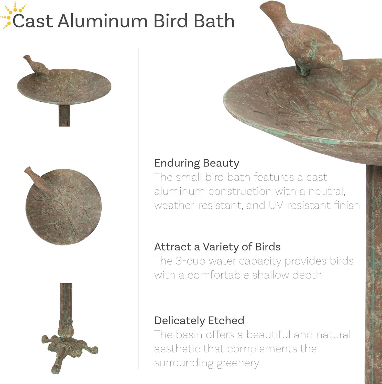 SunnyDaze Decor Ivy and Sage Freestanding Cast Aluminum Outdoor Bird Bath - Rustic Patina