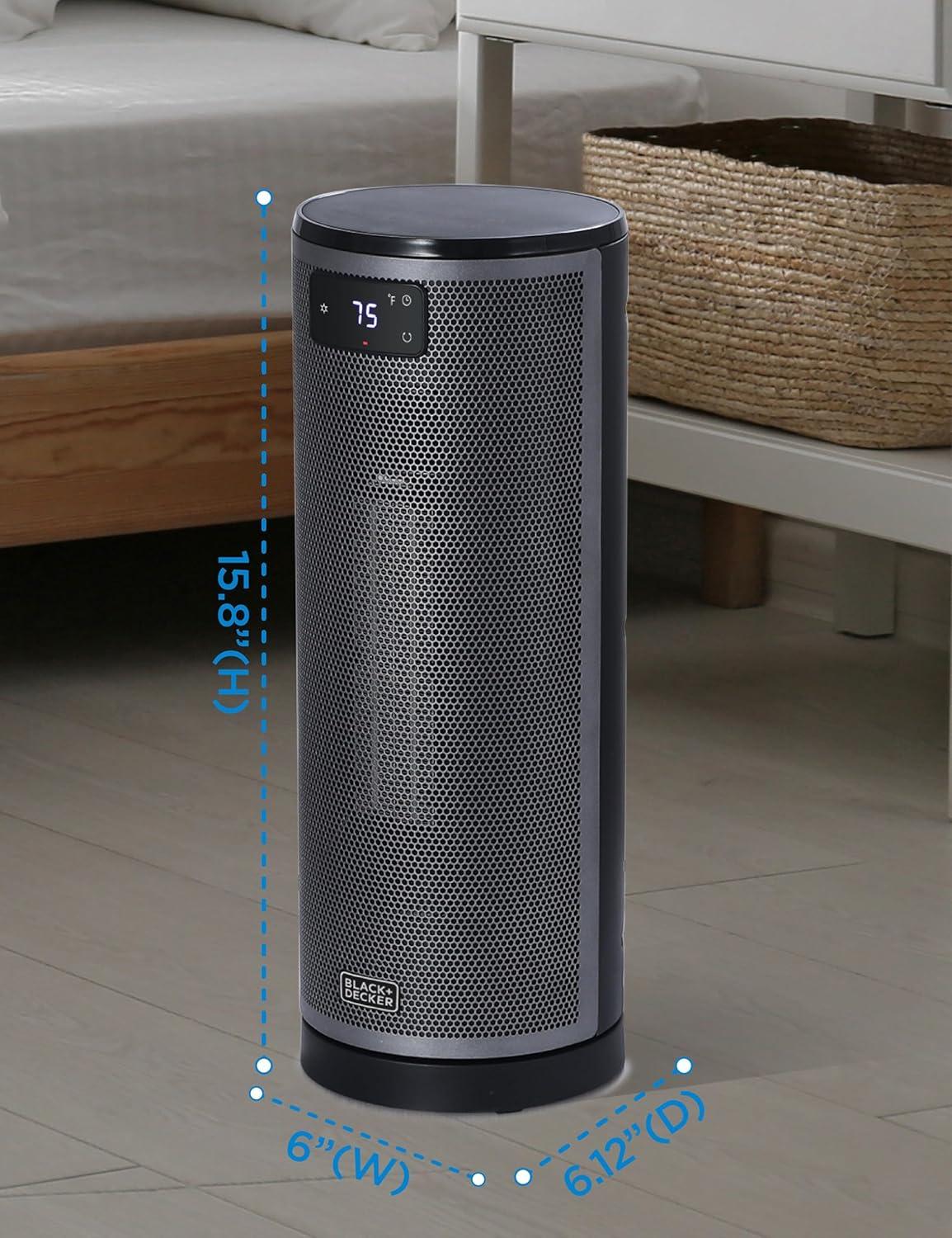 BLACK+DECKER BLACK+DECKER Ceramic Oscillating Tower Heater with Remote Control, Space Heater with Digital LED Display, Black