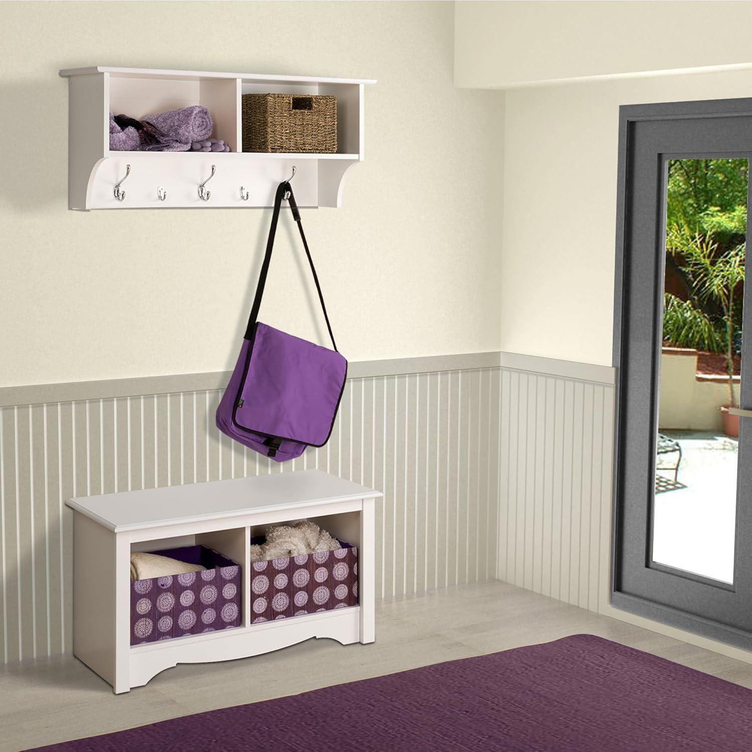 Wide Hanging Entryway Shelf White 36" - Prepac: Wall Organizer with Hooks, Bookshelf Storage