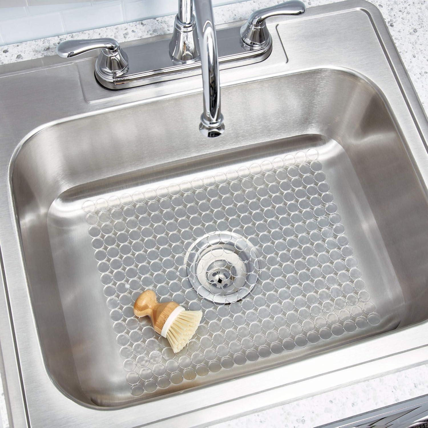 iDesign Orbz PVC Plastic Sink Grid, Non-Skid Dish Protector for Kitchen, Bathroom, Basement, Garage, 12" x 15.5" - Clear