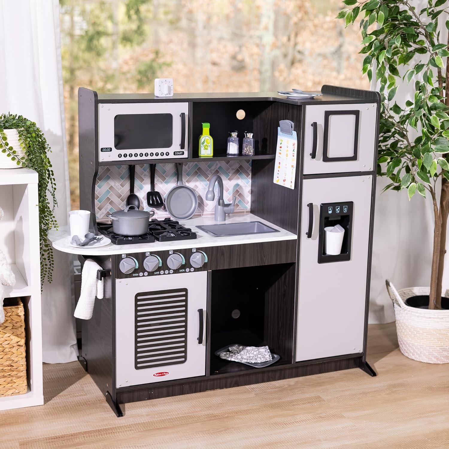 Melissa & Doug Chef's Wooden Pretend Play Kitchen for Kids with "Ice" Cube Dispenser - Charcoal Gray