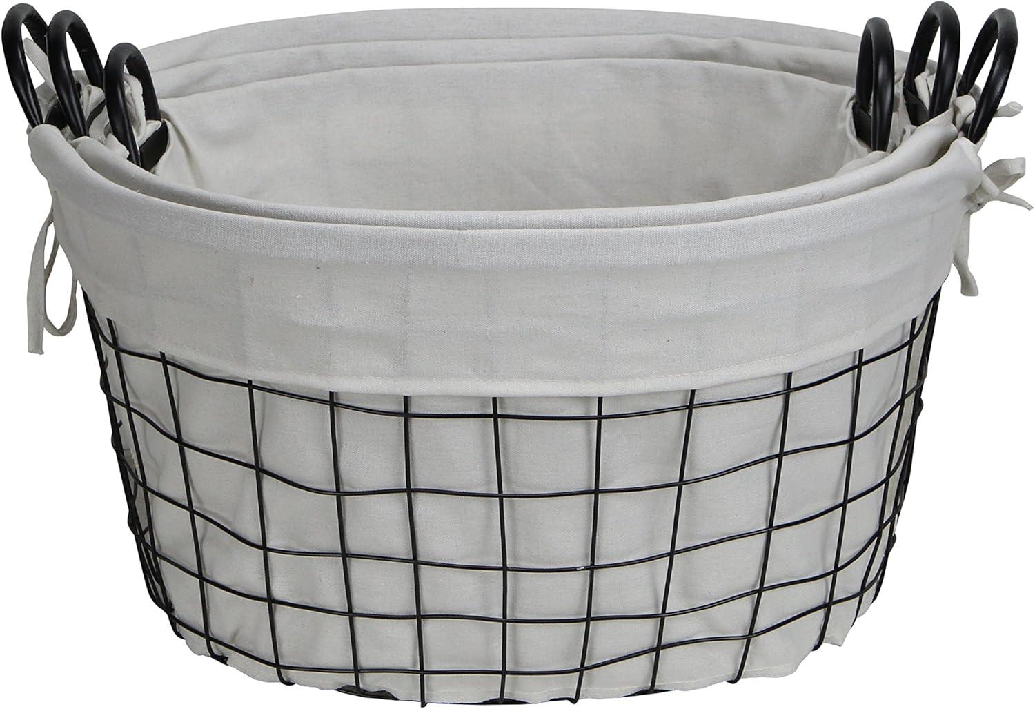 Cheungs Set Of 3 Lined Metal Wire Oval Basket With Handle