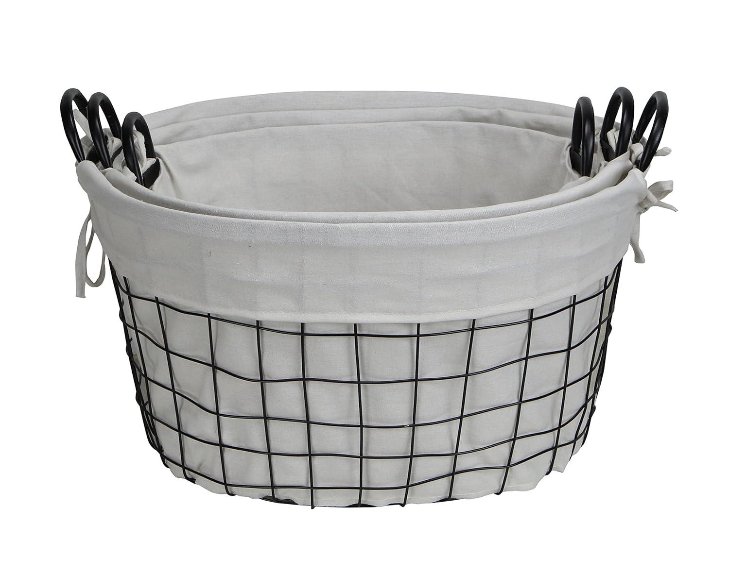 Cheungs Set Of 3 Lined Metal Wire Oval Basket With Handle