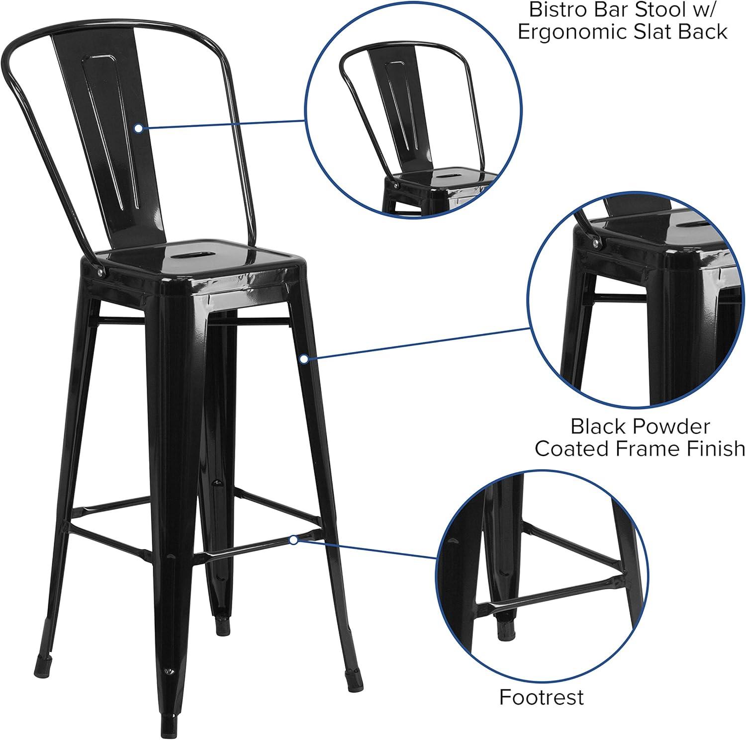 Modern Industrial Black Galvanized Steel Mid-Back Bar Stool