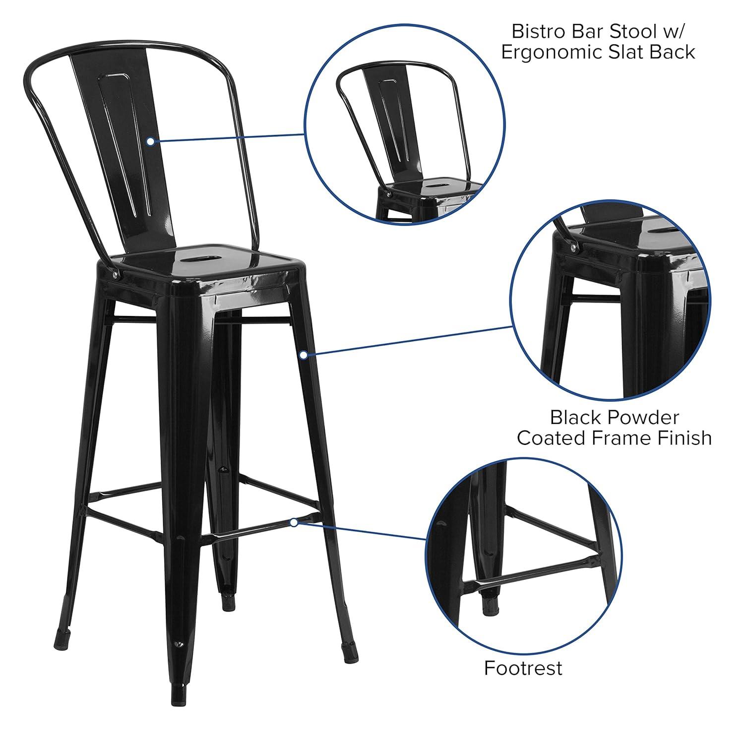 Merrick Lane White 30" High Metal Bar Height Stool with Removable Back for Indoor-Outdoor Use