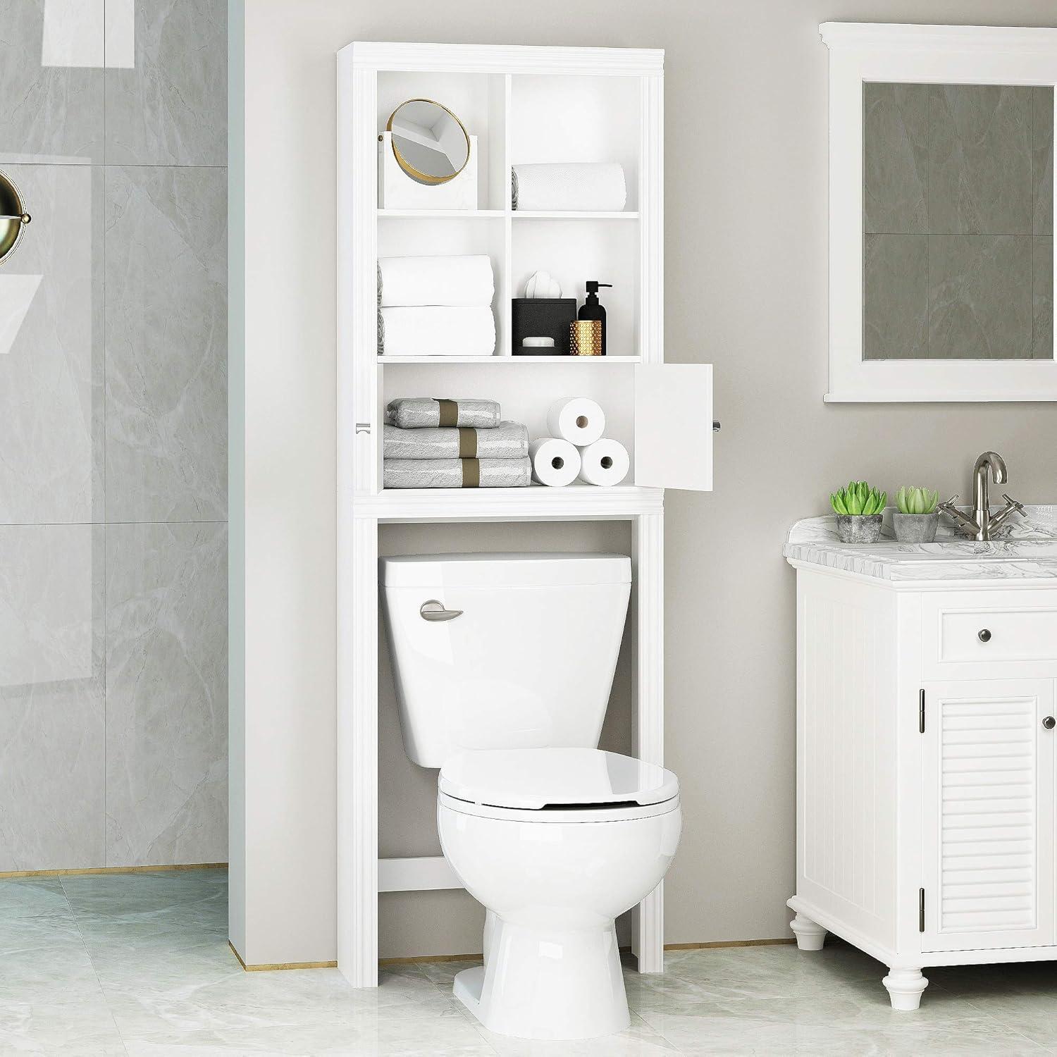 Spirich Home Bathroom Shelf Over The Toilet, Bathroom Cabinet Organizer Over Toilet, Space Saver Cabinet Storage (White)