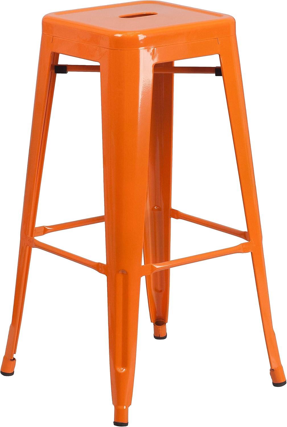 Flash Furniture Commercial Grade 30" High Backless Orange Metal Indoor-Outdoor Barstool with Square Seat