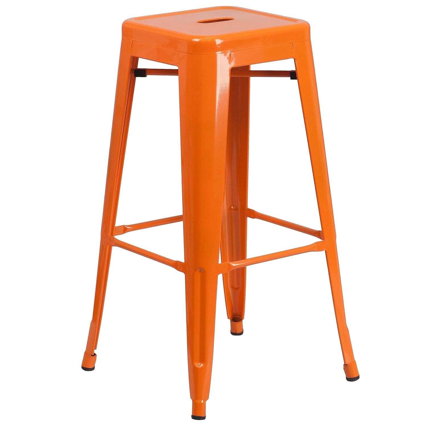 Flash Furniture Commercial Grade 30" High Backless Orange Metal Indoor-Outdoor Barstool with Square Seat