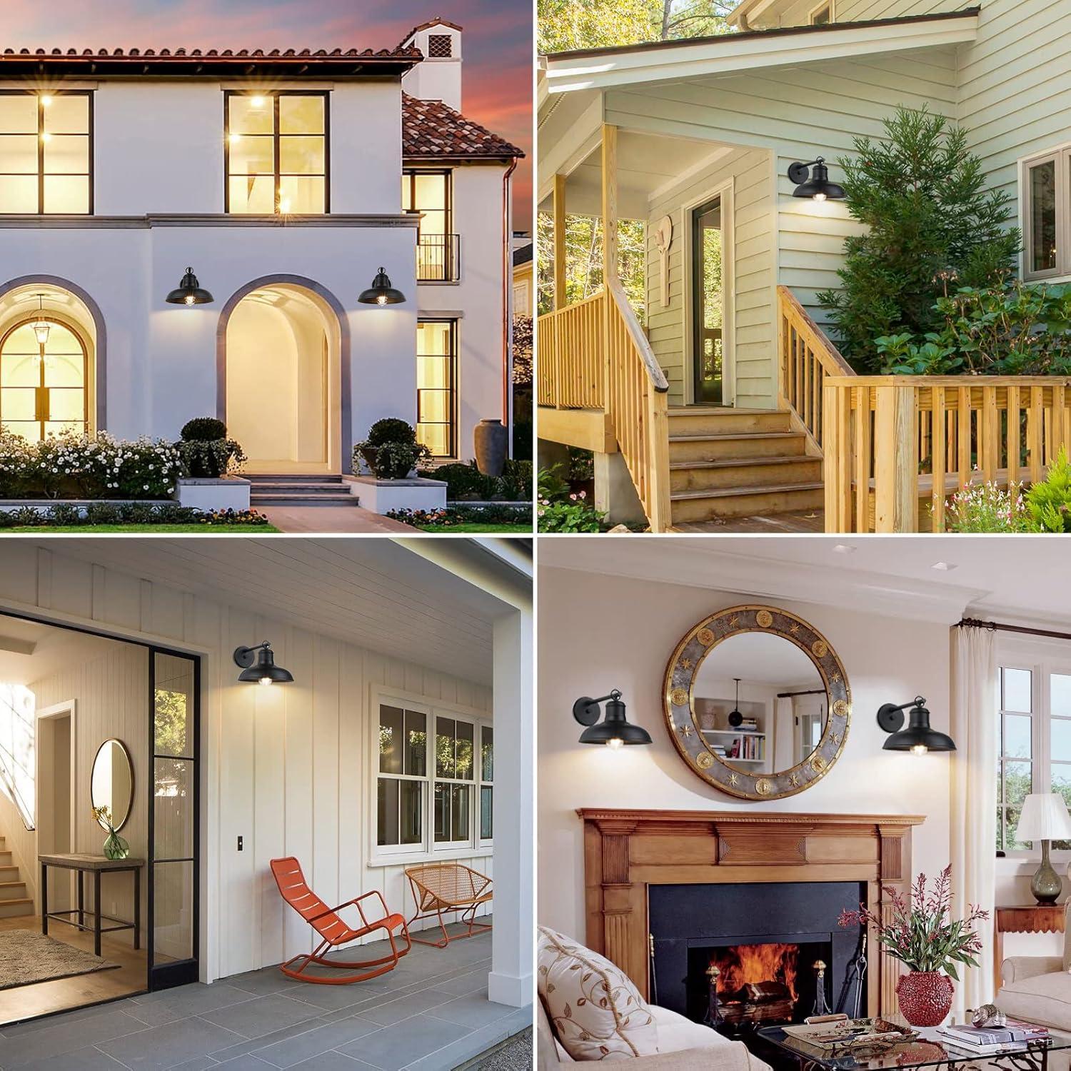 2-Pack Outdoor Wall Lights, Vintage Black Wall Sconces, Exterior Farmhouse Barn Light Fixtures, Indoor Wall Mount Lighting Fixtures, Anti-Rust Waterproof Exterior Light for Patio Porch Doorway Garage