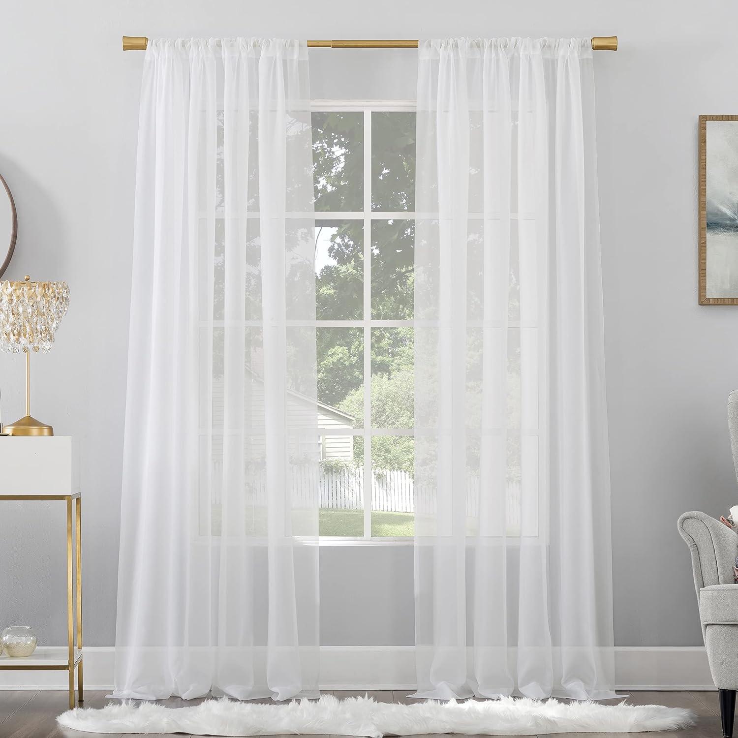 White Sheer Polyester Rod Pocket Curtain Panel, 59" x 63"