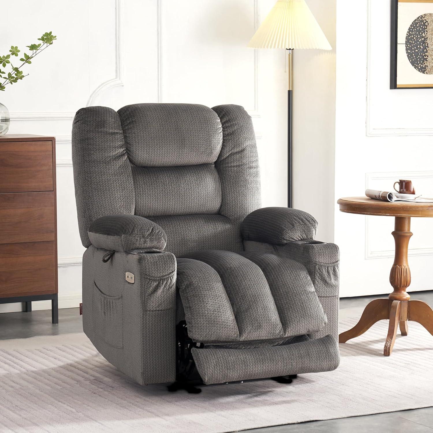 Color Electric Power Recliner Chair with Heat and Massage, USB Ports, Cup Holders