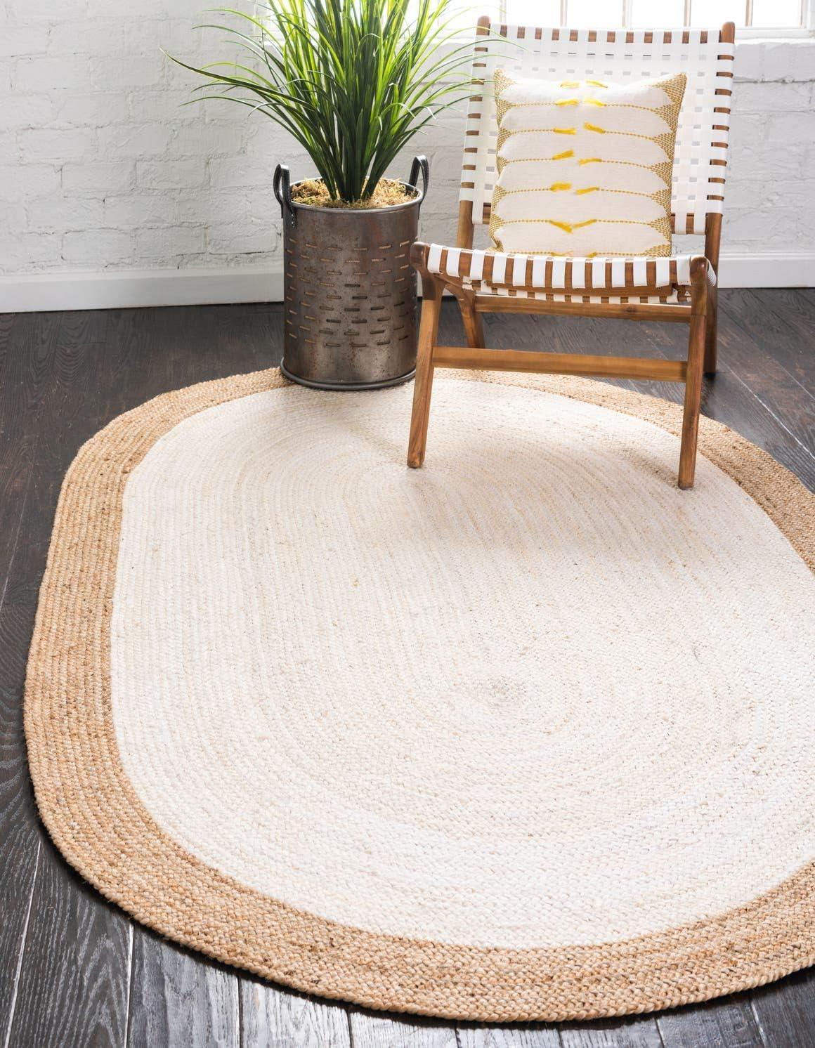 Eco-Friendly Handmade Oval Braided White Jute Rug