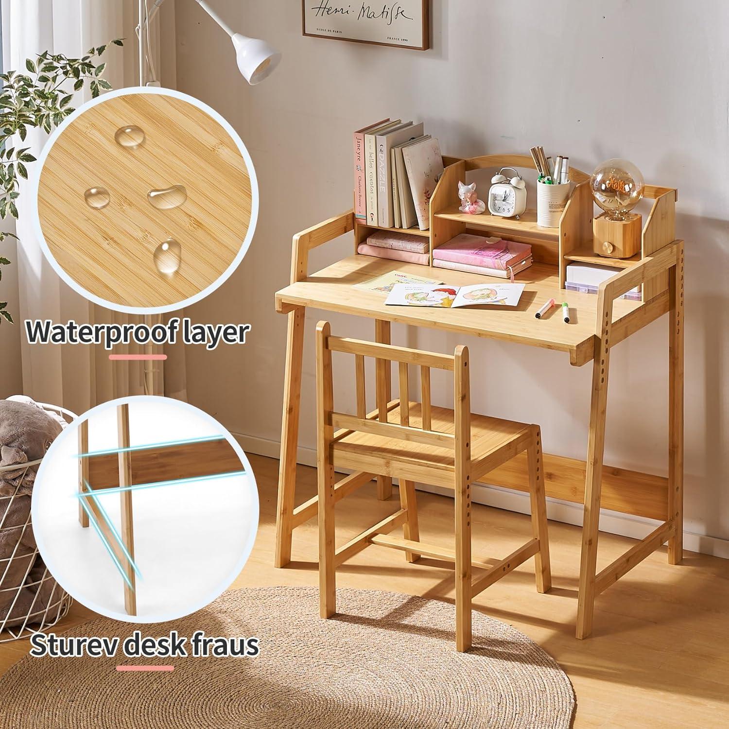 Nature Bamboo Adjustable Kids Desk and Chair Set