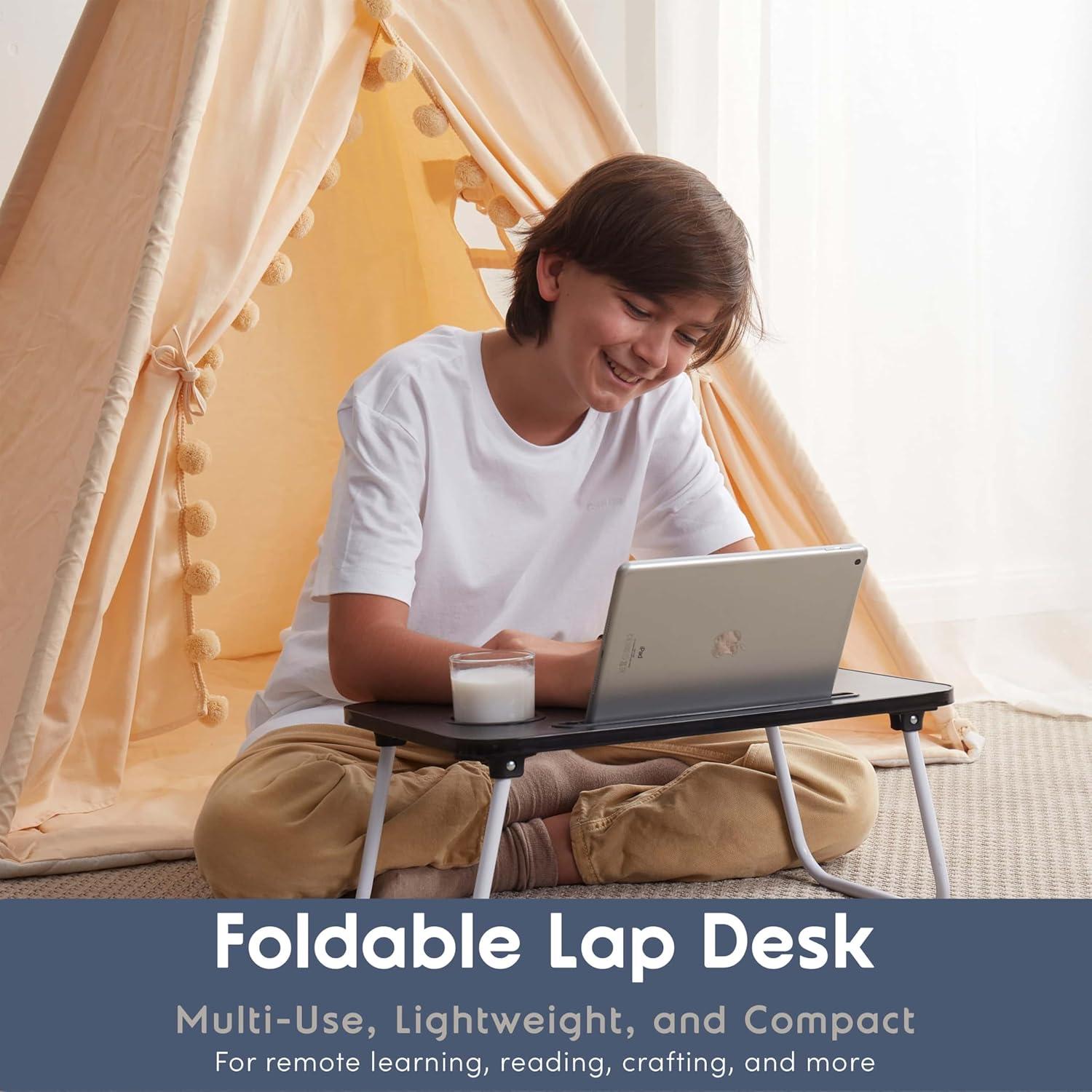 Black Foldable Wood Laptop Tray with White Legs