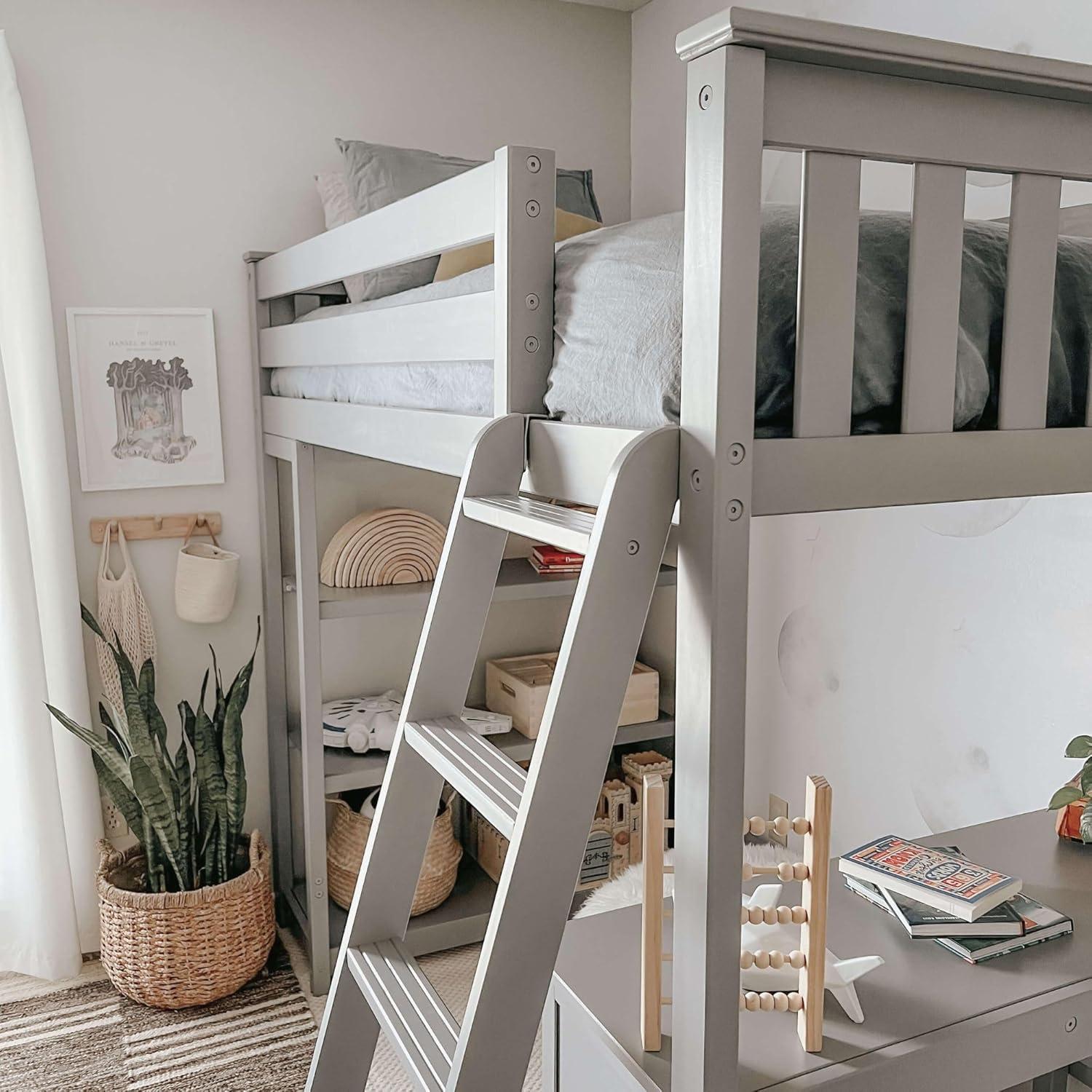 Max & Lily Loft Bed, Solid Wood Twin High Loft Bed with Bookcase and Desk for Kids, White