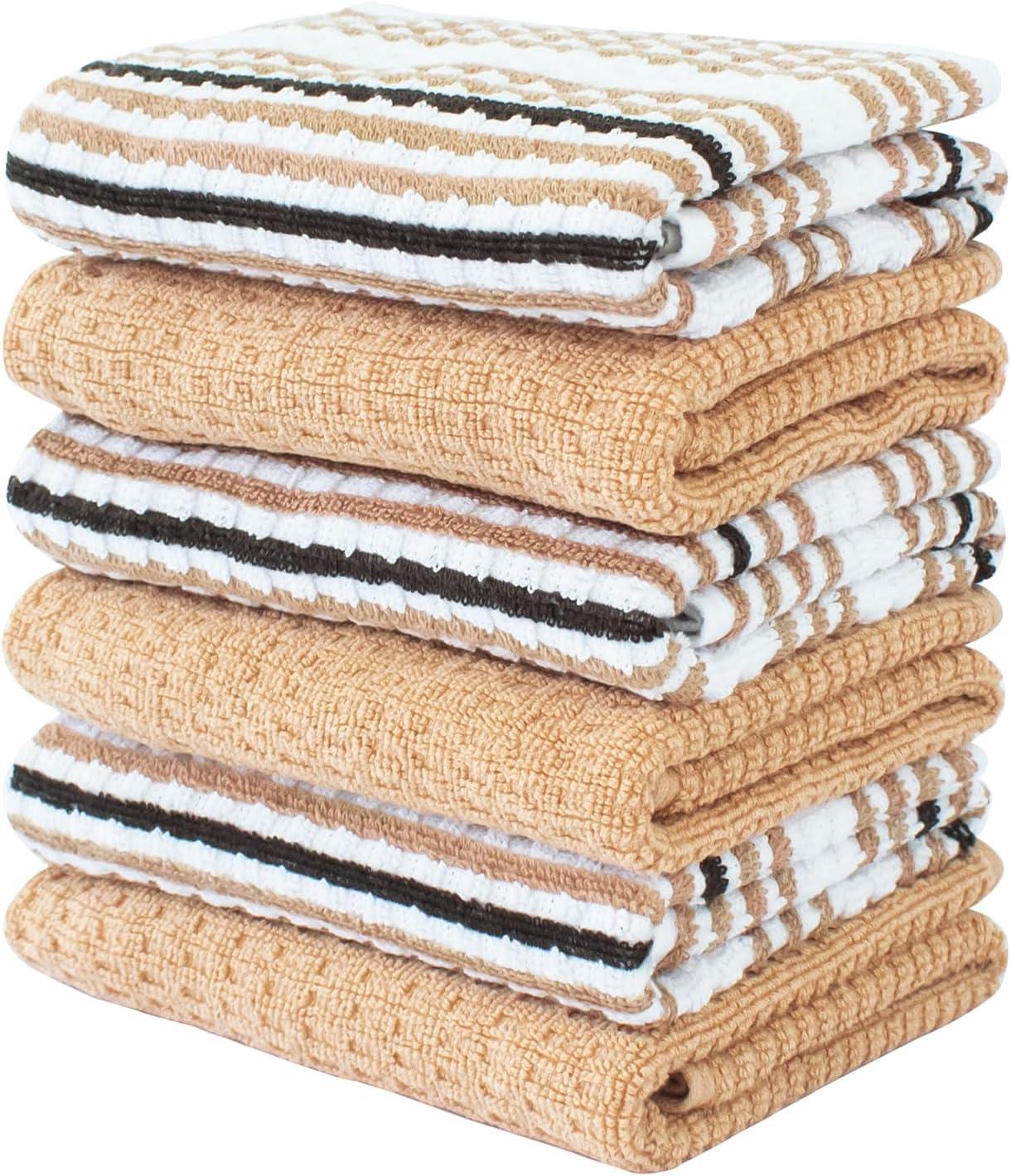 Craftsworth 15x26 Tan Stripe Cotton Kitchen Towels, Pack of 6