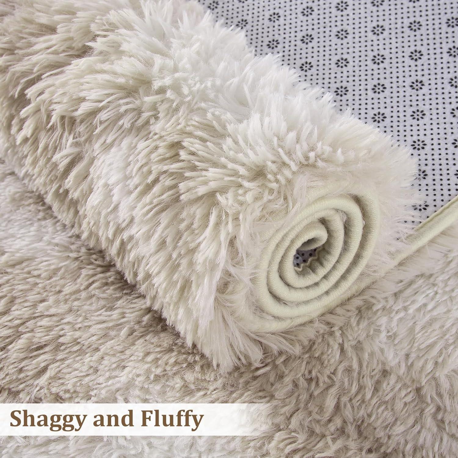 CAROMIO 9 x 12 Fluffy Area Rug for Bedroom, Fuzzy Shag Area Rug for Living Room Non-Skid Plush Large Rug Shaggy Decorative Accent Rug for Indoor Home Floor Carpet, Tie-dye Light Khaki