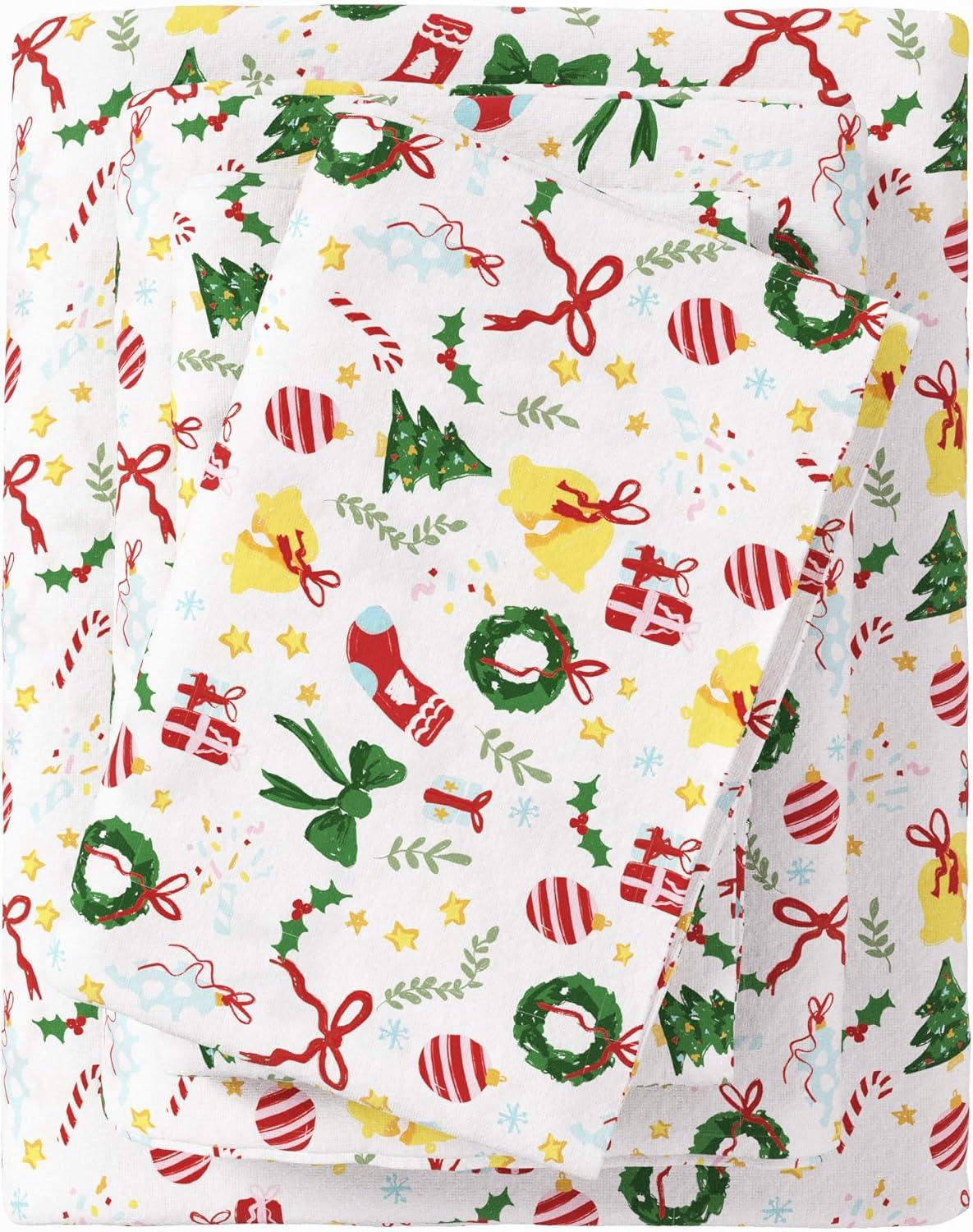 FreshFolds 100% Turkish Cotton Holiday Printed Flannel Sheet Set
