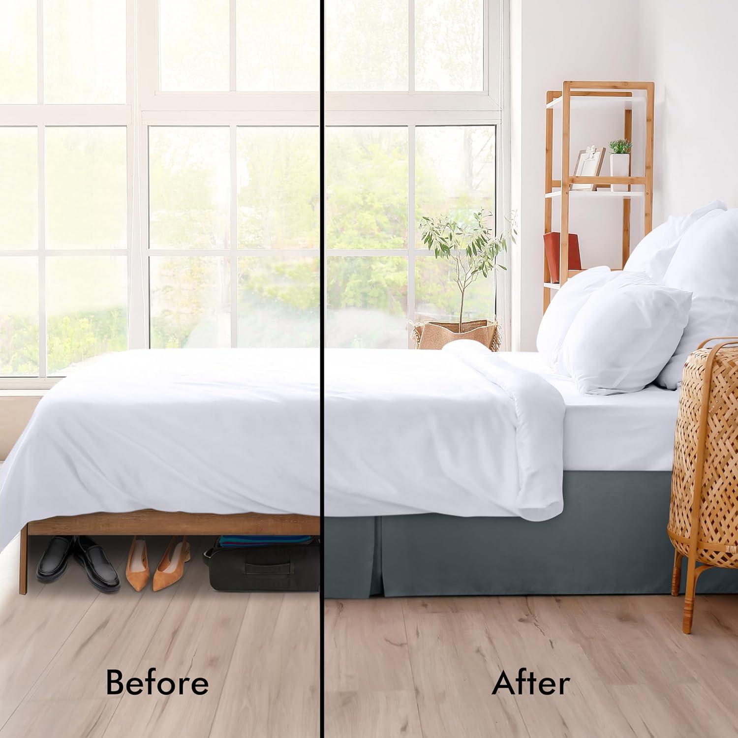 Queen Gray Microfiber Pleated Bed Skirt with 16 Inch Drop