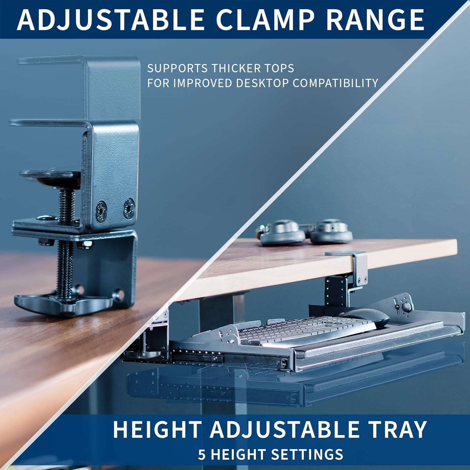 VIVO Premium Height Adjustable Clamp-on Tilting Computer Keyboard and Mouse Tray