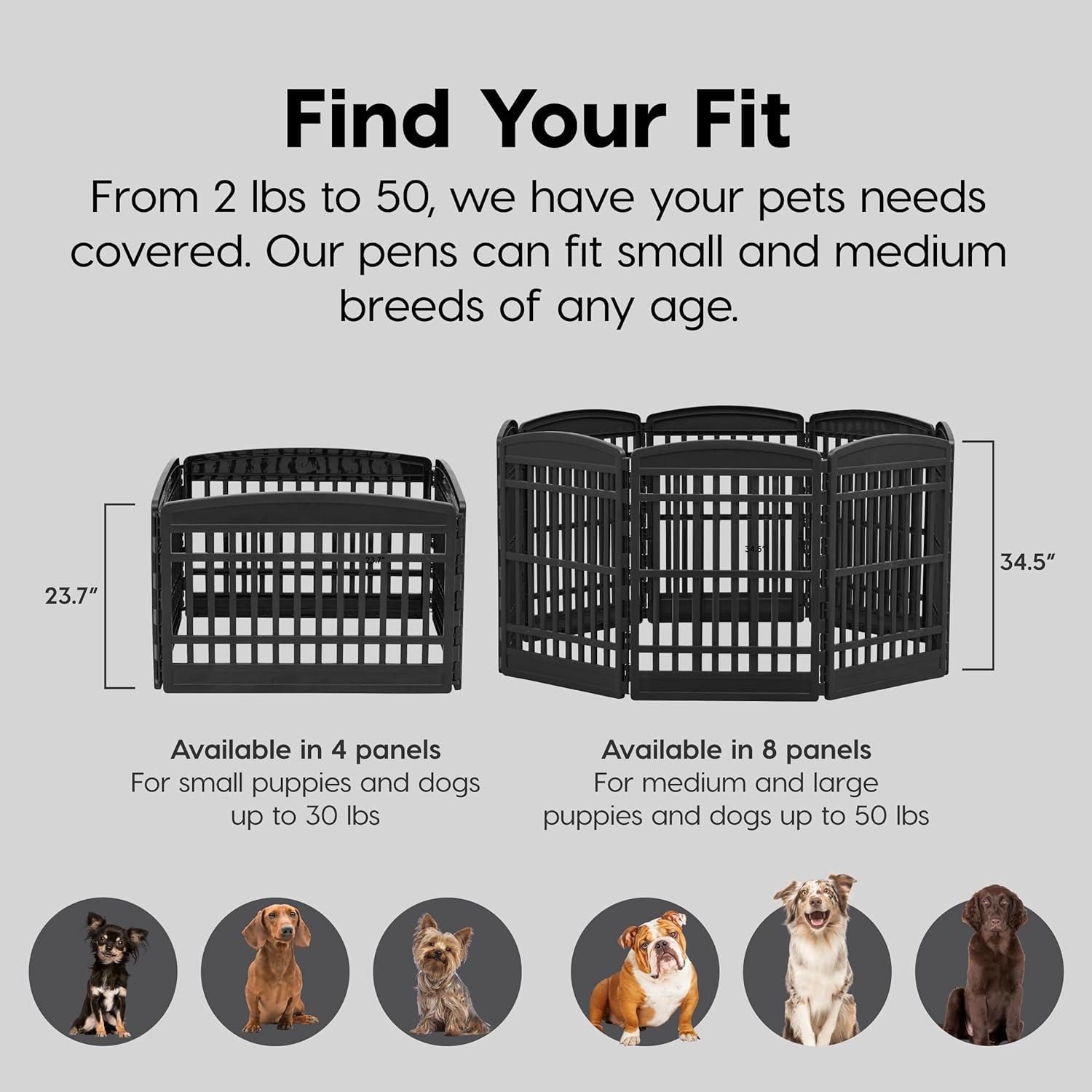 IRIS 4-8Panel 24/34"H Plastic Pet Playpen without Door