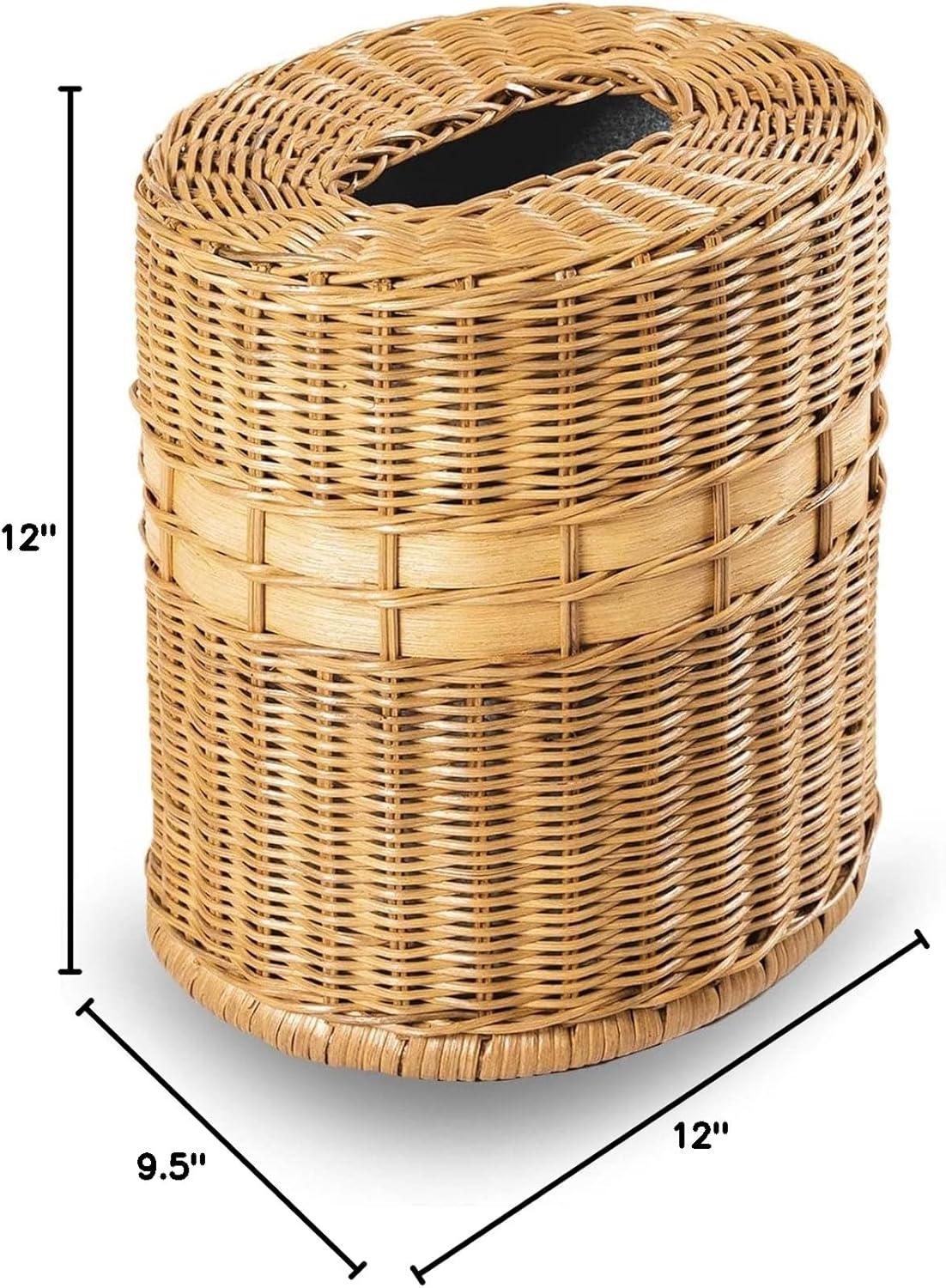 Sandstone Oval Wicker Waste Basket with Removable Metal Liner