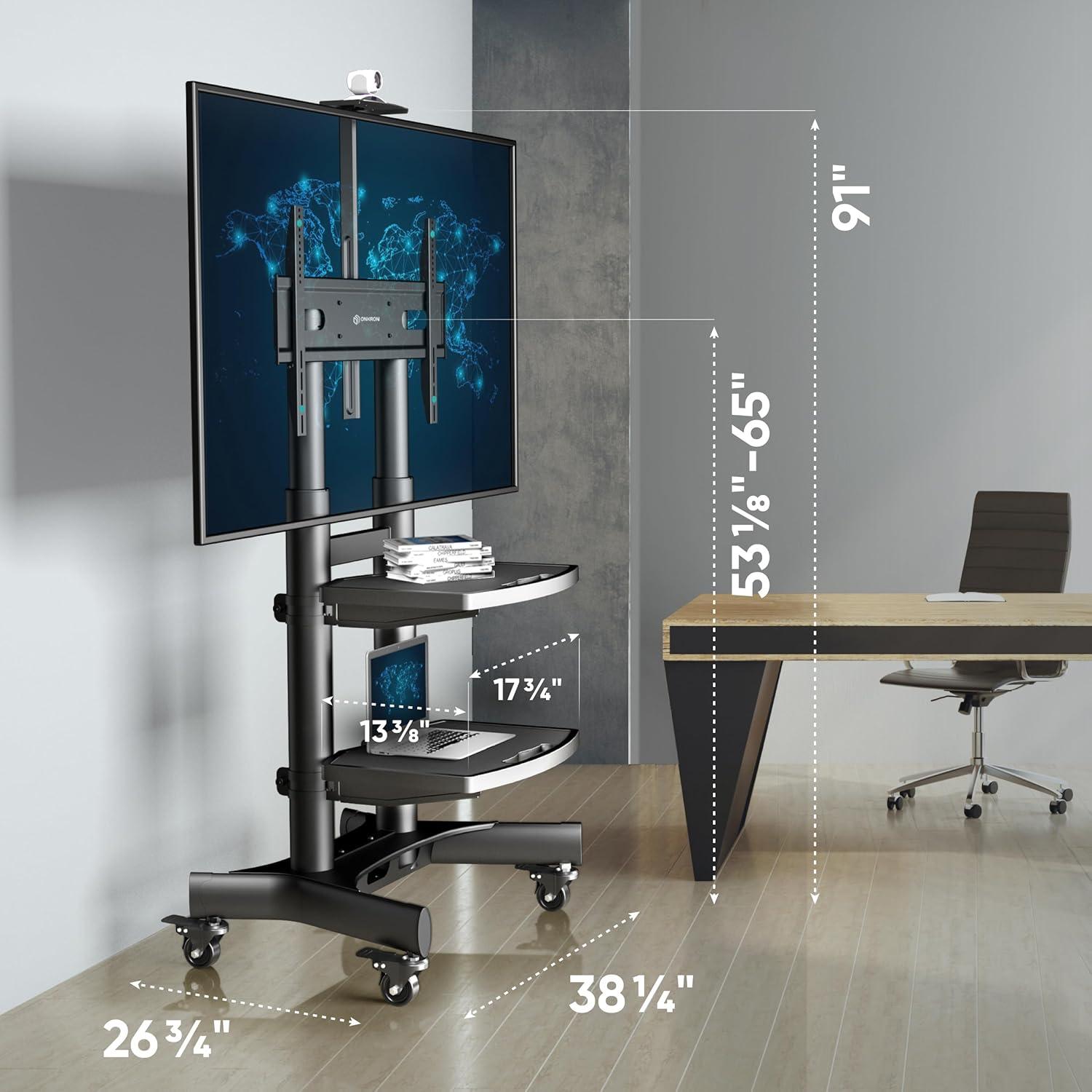 ONKRON Portable TV Stand With Wheels - Adjustable TV Stand for 32-65 Inch for TVs up to 110 lbs