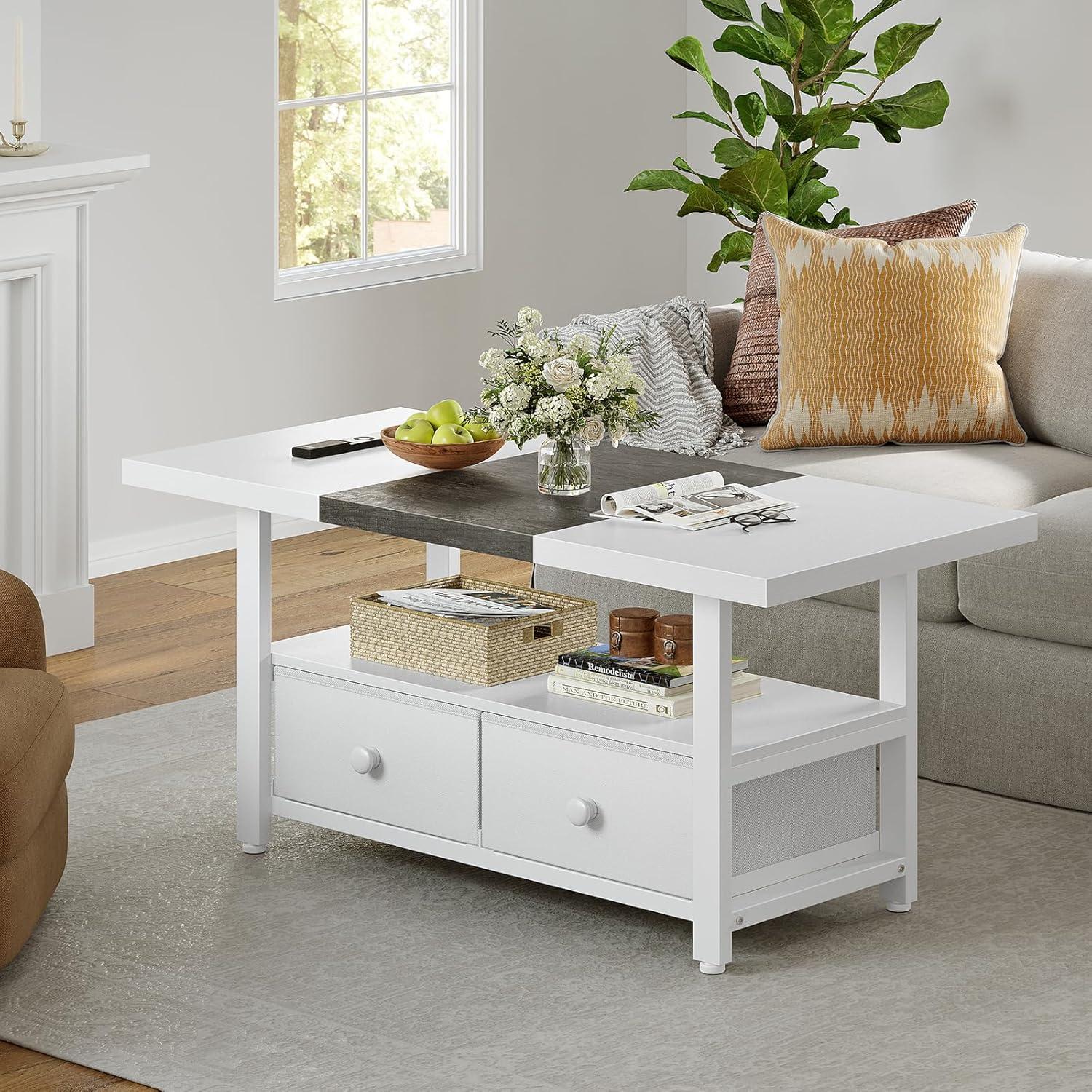 Antique White Rectangular Lift-Top Coffee Table with Storage