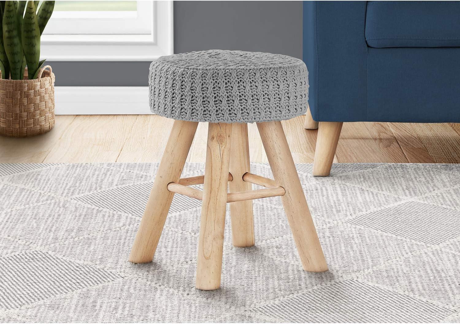 16.25 x 12.25 x 12.25 in. Wood Legs Ottoman, Grey Knit & Natural