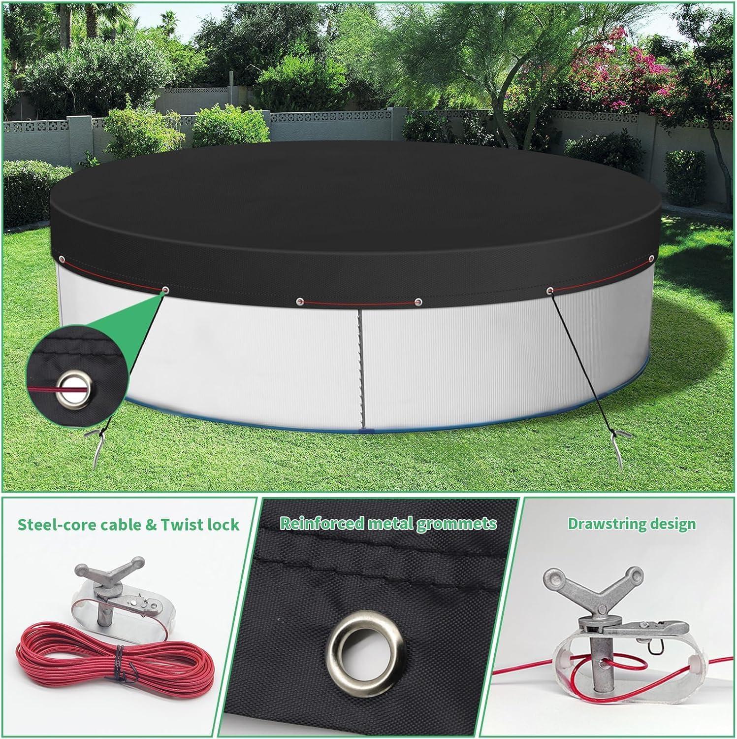 Miheo 15' UV Resistant Black Round Pool Cover for Above-Ground Pools