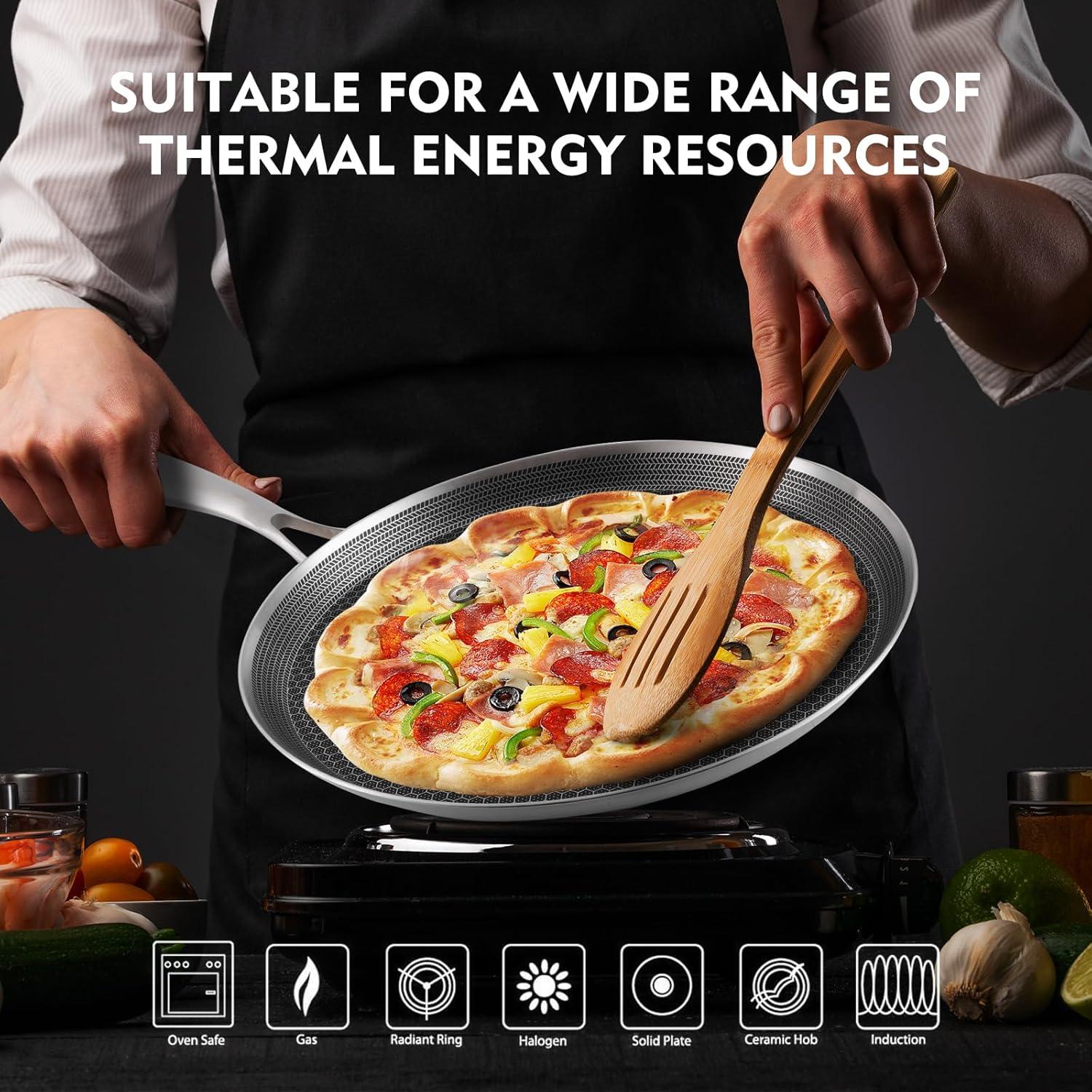 Innerwell 11'' Stainless Stee Nonstick Crepe Panl Honeycomb Coating Flat Skillet Tawa Dosa Tortilla Pan PFOA-Free,Omelet Pan with All Stove Tops Available