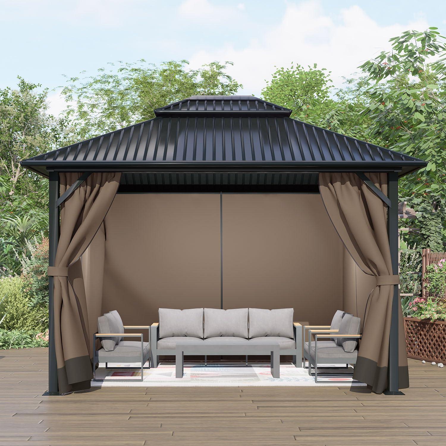 COWVIE 4-Panel 10' x 10' Gazebo Replacement Curtains, Patio Privacy Sidewalls with Double Zipper, Replacement for Outdoor Gazebo Canopy (Curtain Only)