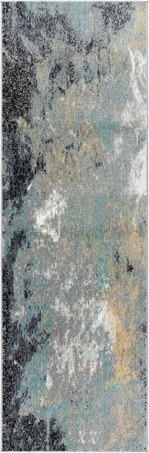 Gertmenian Alor Satori Modern Abstract Aqua/Navy Blue/Gold/Ivory Polypropylene Indoor Area Rug