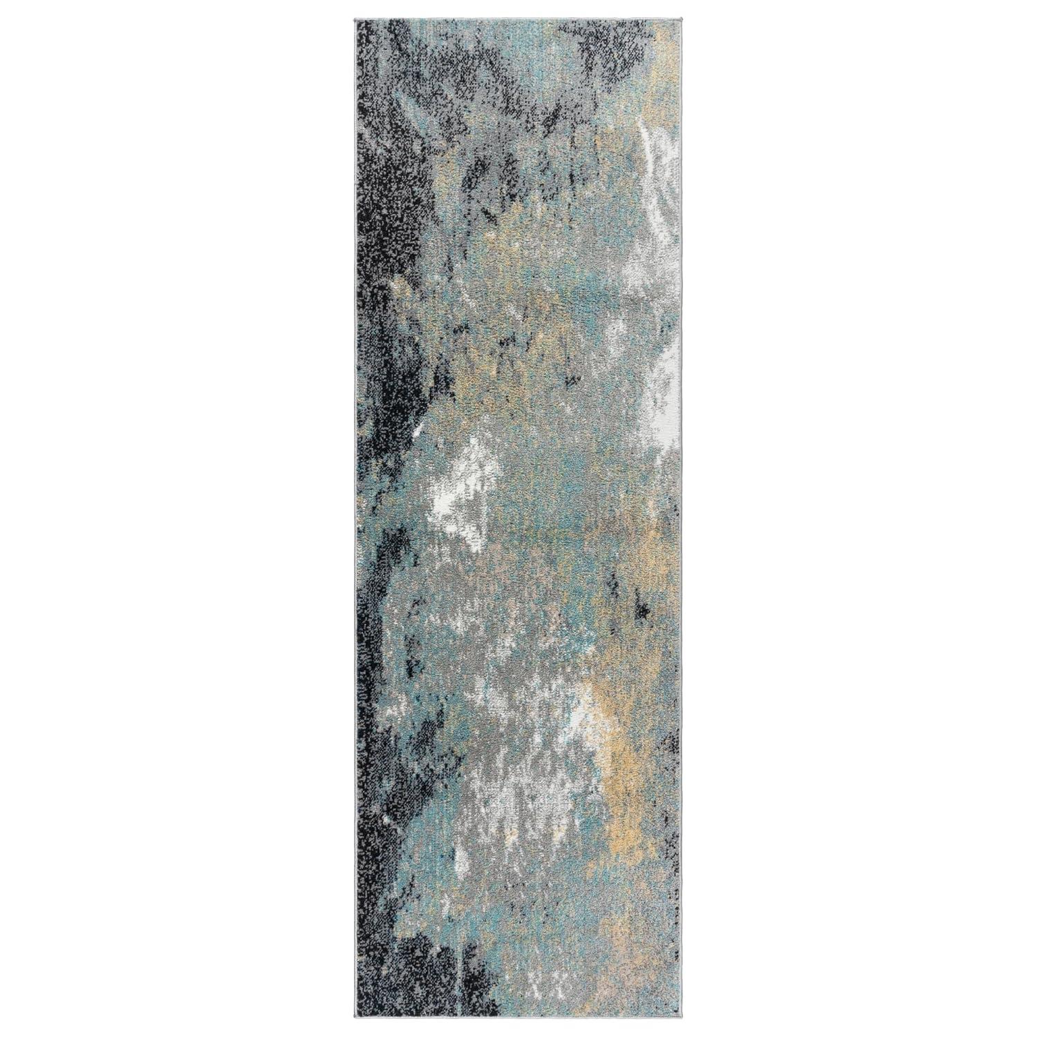 Gertmenian Gertmenian Alor Satori Modern Abstract Aqua/Navy Blue/Gold/Ivory Polypropylene Indoor Area Rug