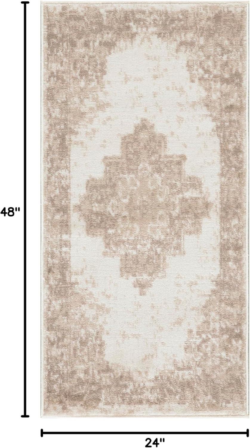 Nourison Grafix Center Medallion Area Rug Ivory Beige 2' x 4'