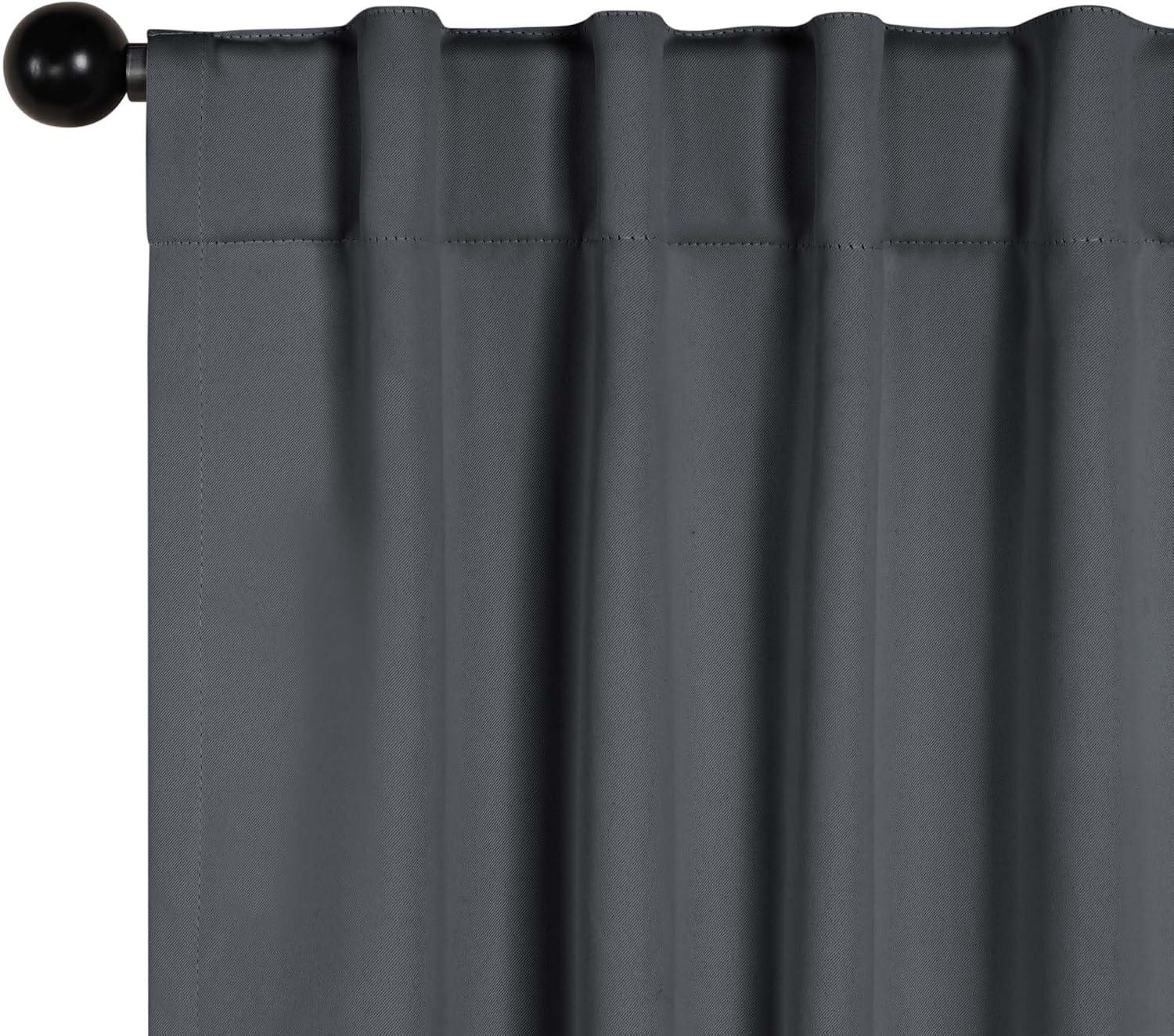 Gray 63" Polyester Blackout Back Tab Curtains, Set of 2