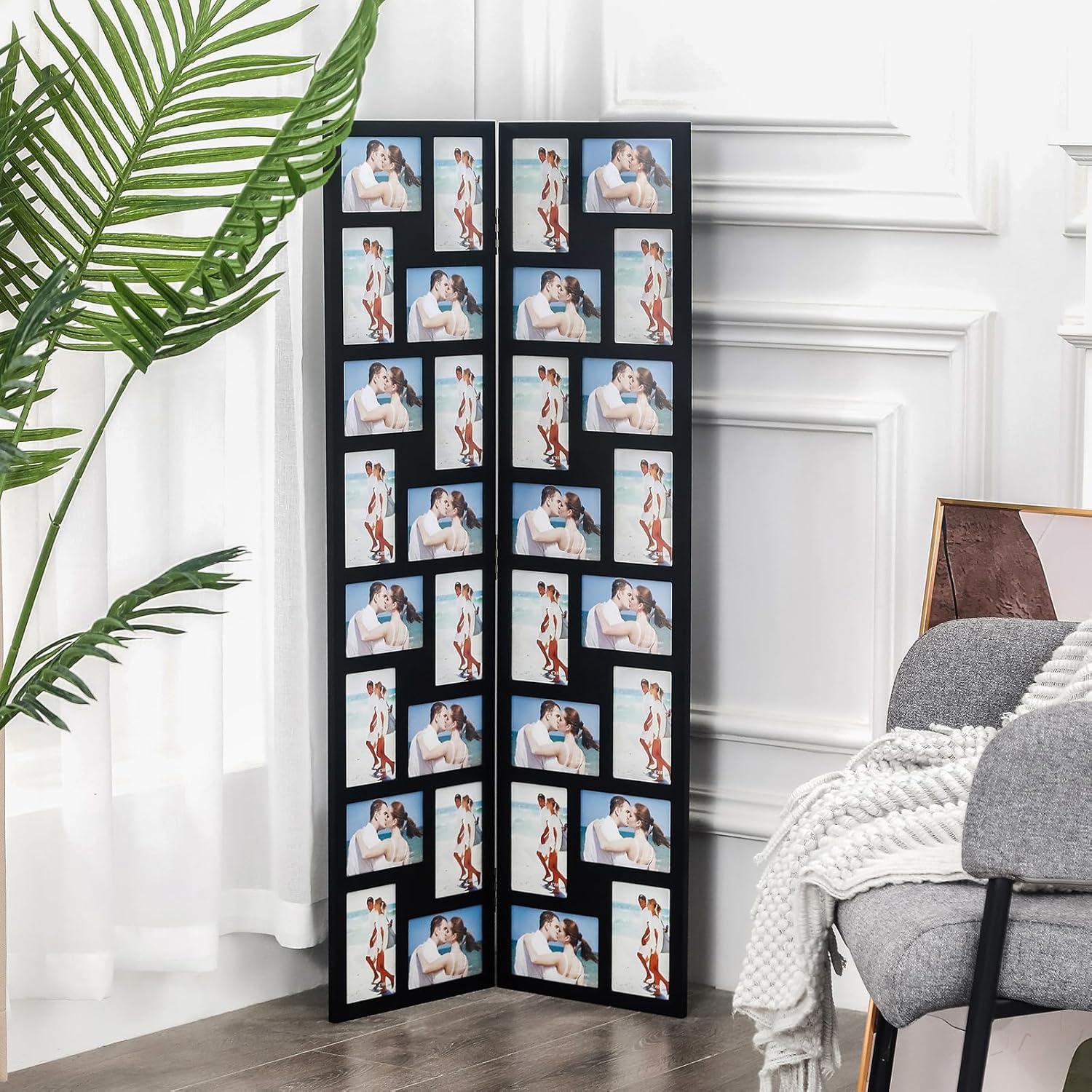 Black Wood Hinged Folding Screen Collage Picture Frame