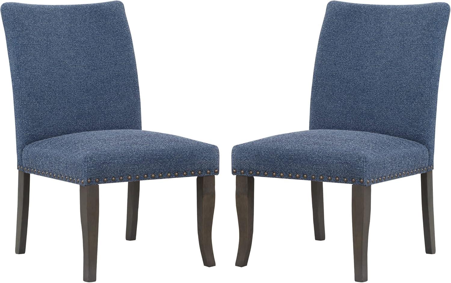 Hamilton Dining Chair 2-Pack with Gray Washed Legs in Atlantic Blue Fabric