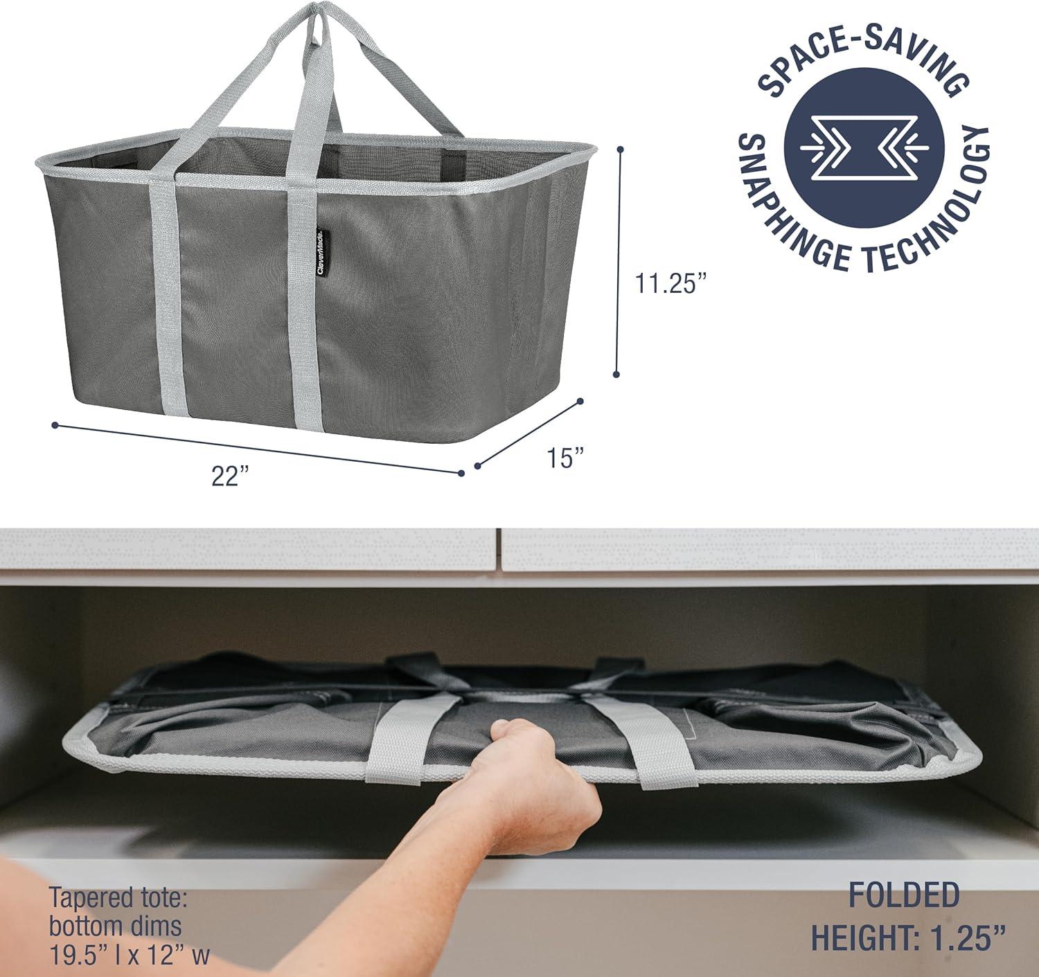 CleverMade Collapsible Laundry Tote 2PK - 50L (13 Gal) Charcoal/Gray
