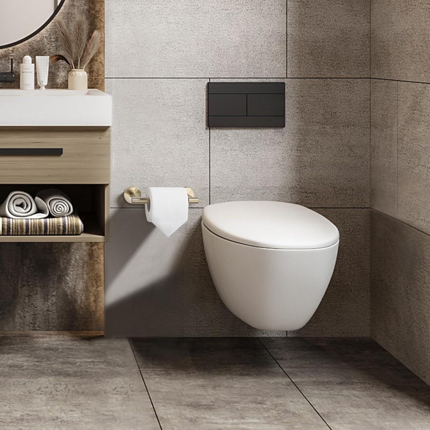 Fixsen Gold Toilet Paper Holder Bathroom Double Post Pivoting Tissue Roll Holder Stainless Steel and Zinc Alloy Wall Mount Detachable (Gold, 1)