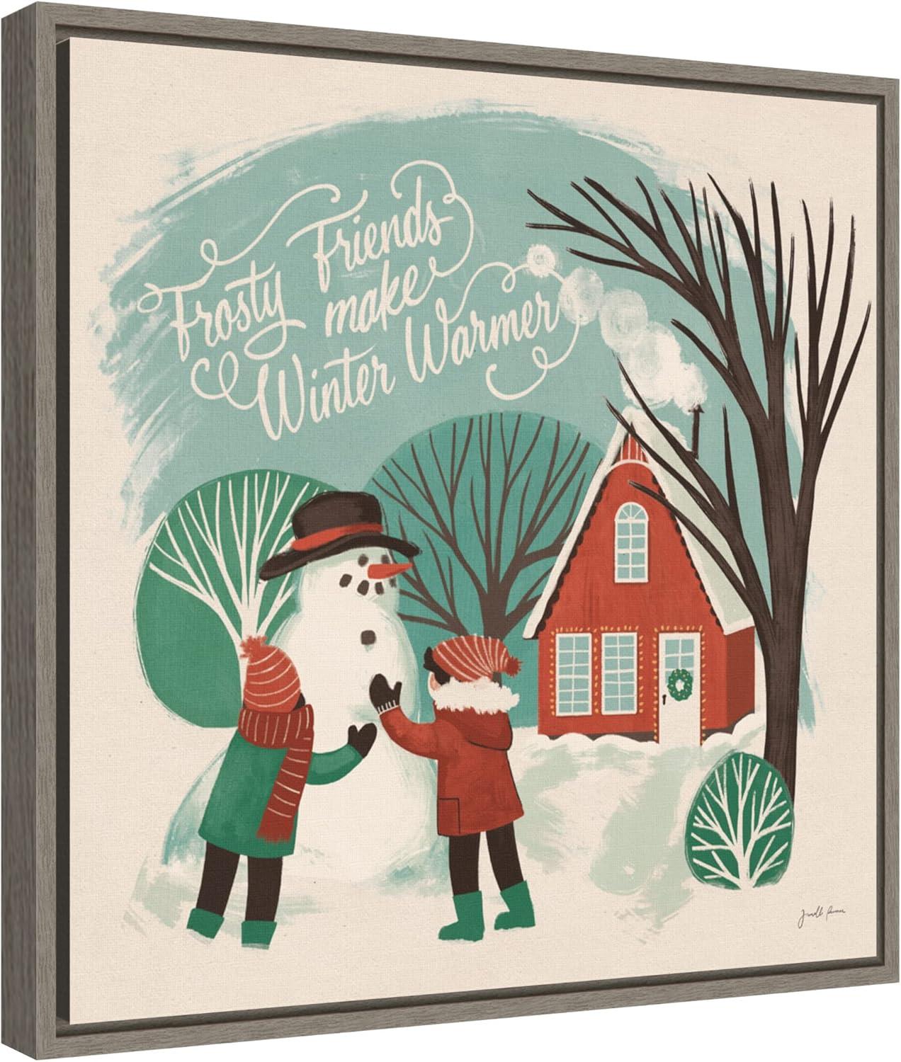 Amanti Art Winter Bliss III Snowman by Janelle Penner Canvas Wall Art Print Framed 16 x 16-in.