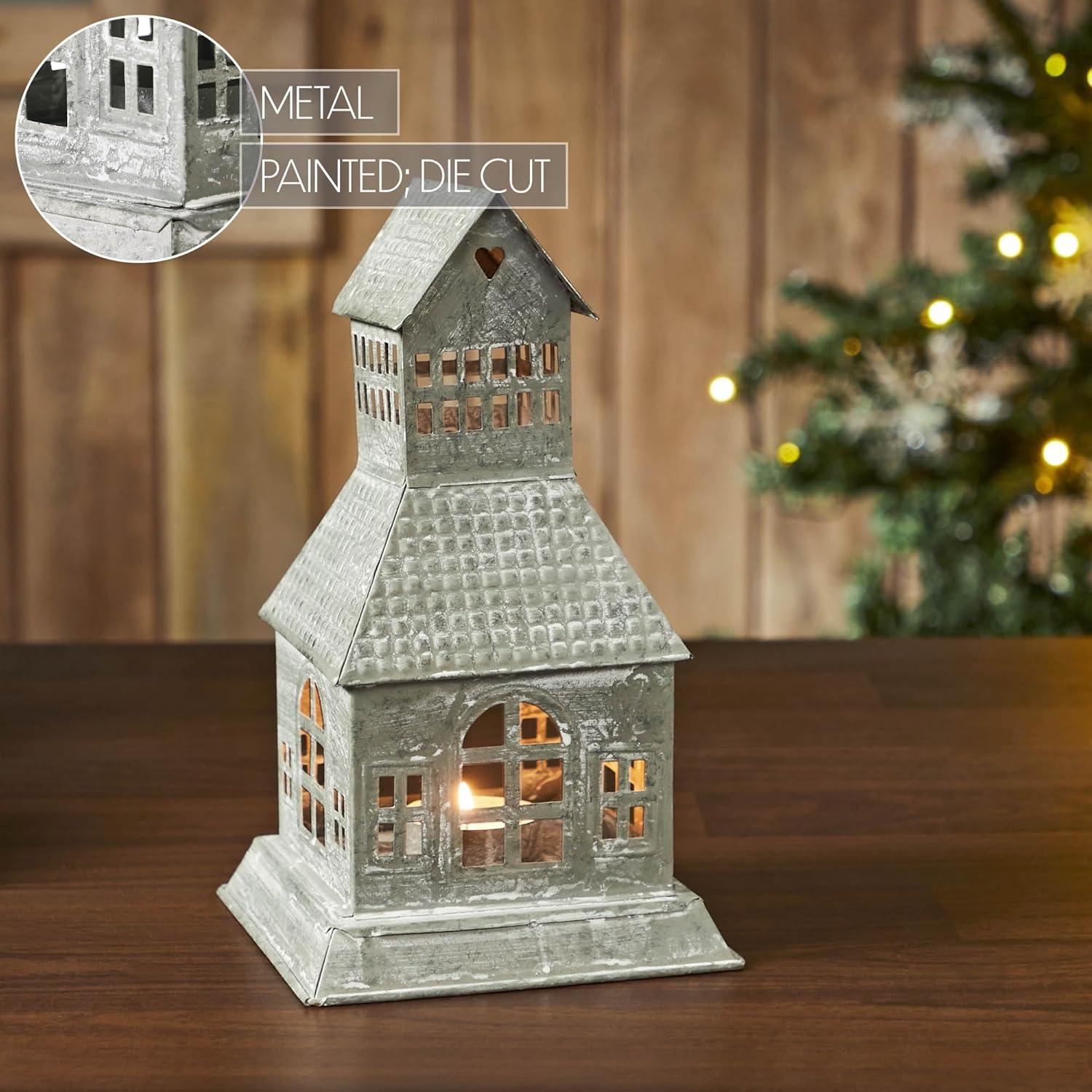 VHC Brands Festive Finds Tealight Holder Metal Village House A 9.5x5.5x5.5