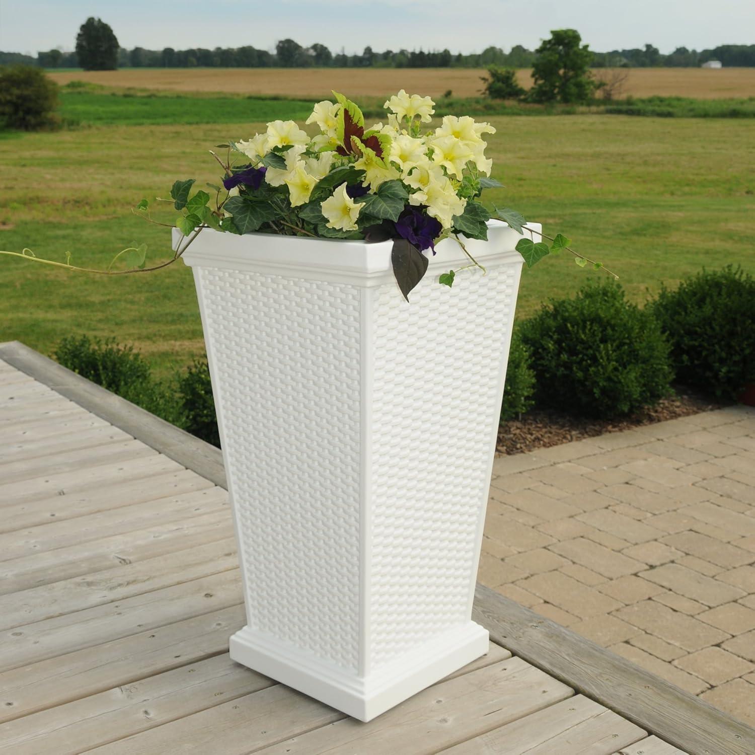 Wellington White Tall Polyethylene Wicker Planter