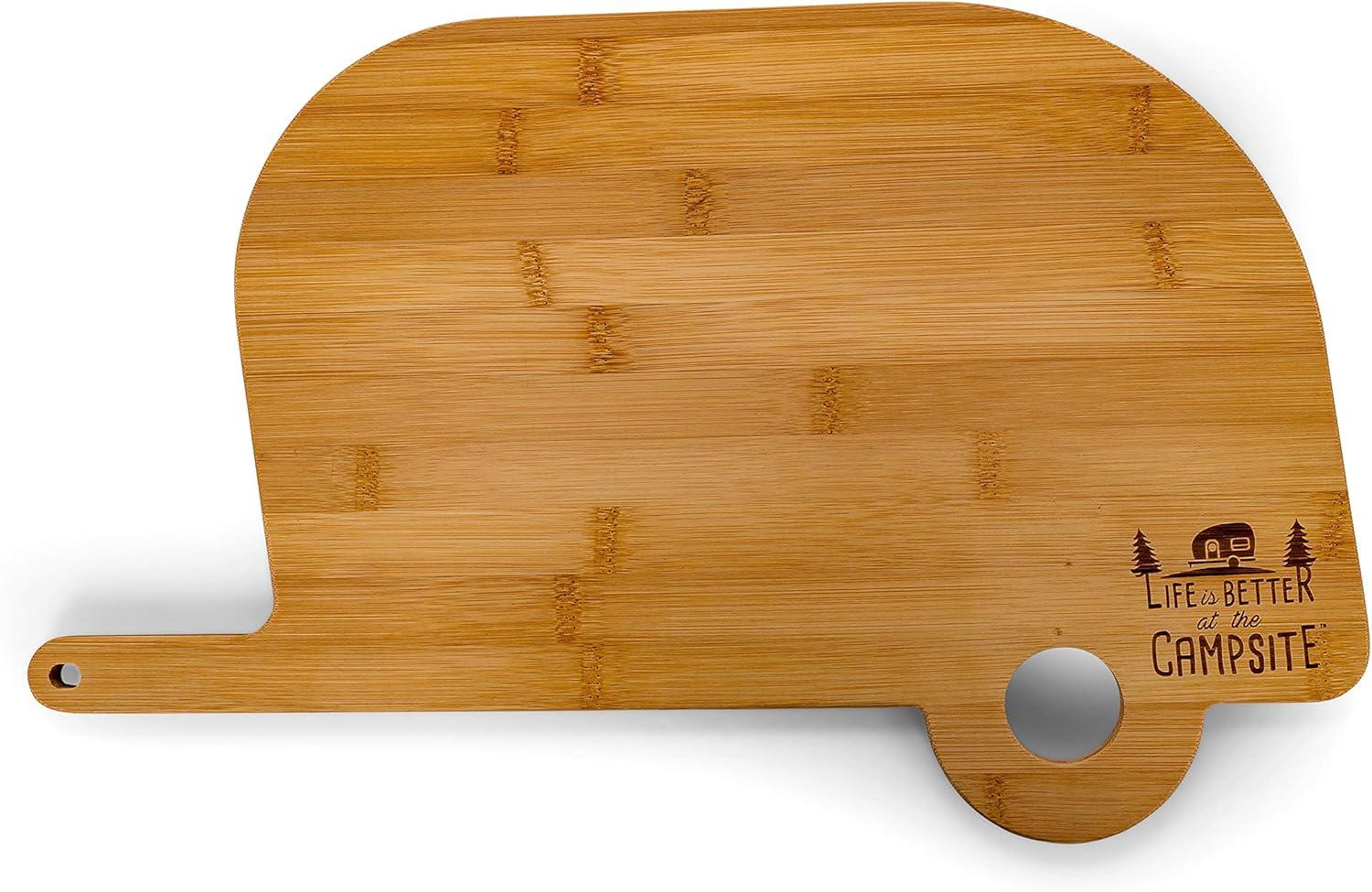 Camco Life Is Better at the Campsite Camper/RV Shaped Cutting Board | 17.25" (H) x 10.10" (W), Bamboo, Brown (53089)