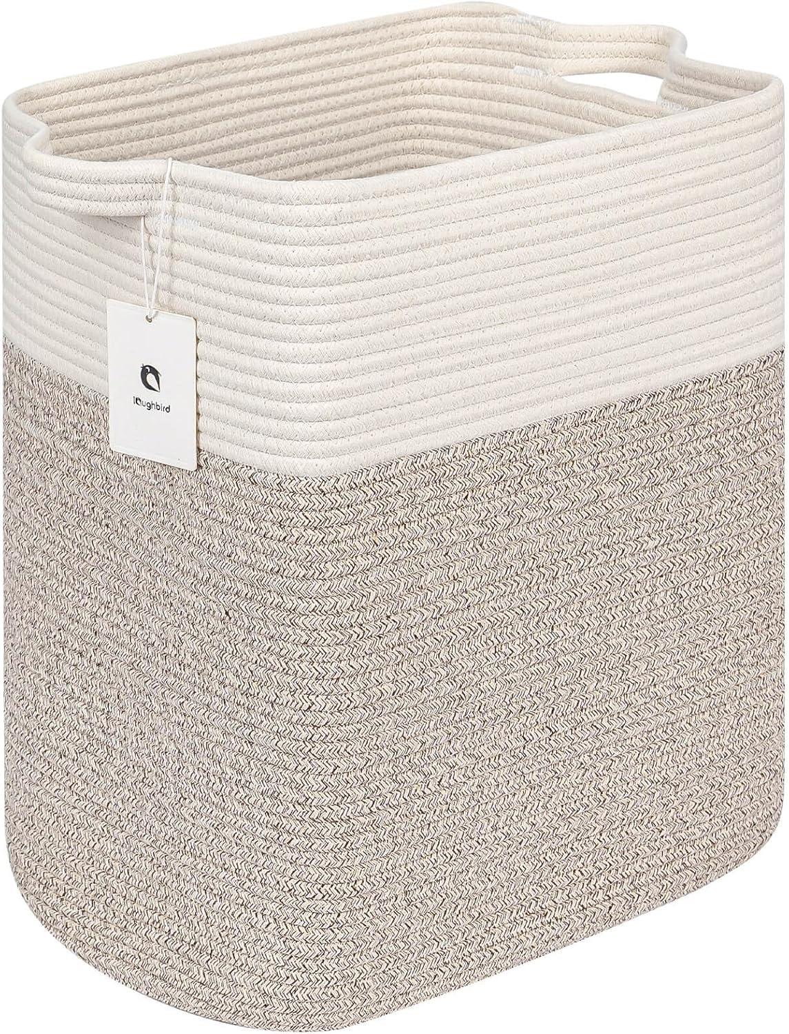 Brown and White Cotton Rope Upright Hamper Set